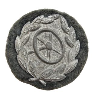 Original WWII German Wehrmacht Kraftfahrbewährungsabzeichen Silver Grade Driver Proficiency Badge on field-grey cloth backing