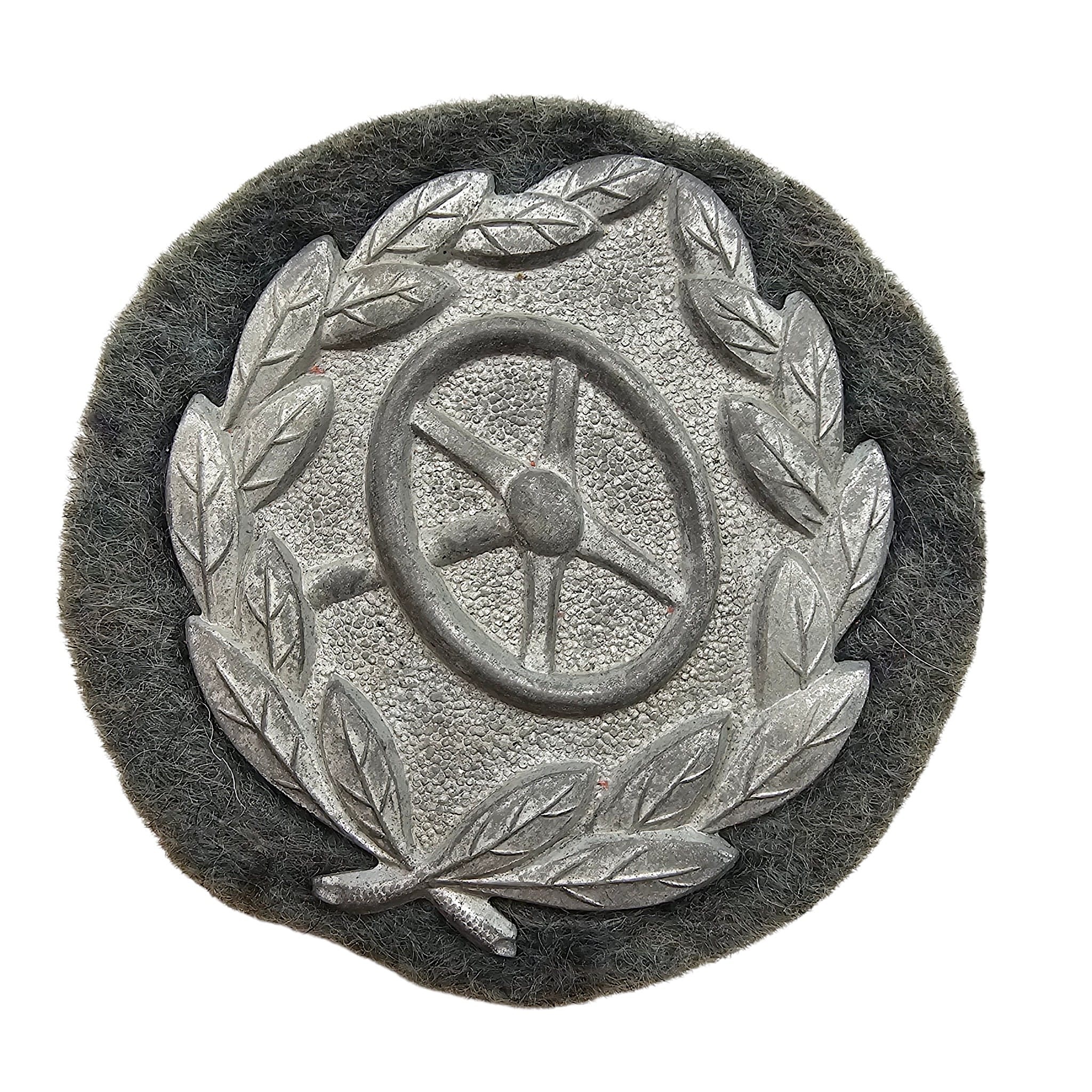 Original WWII German Wehrmacht Kraftfahrbewährungsabzeichen Silver Grade Driver Proficiency Badge on field-grey cloth backing