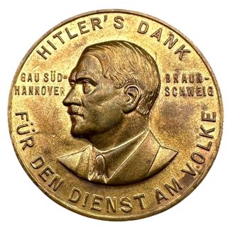 Original WWII German ‘Hitler’s Dank für den Dienst am Volke’ Gau Süd-Hannover Braunschweig badge by Paulmann & Crone Lüdenscheid.
