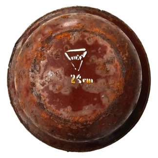 Original WWII Oskar Schindler dark red enamel bowl Deutsche Emailwarenfabrik Krakow DEF Emalia Holocaust collectible 24 cm.