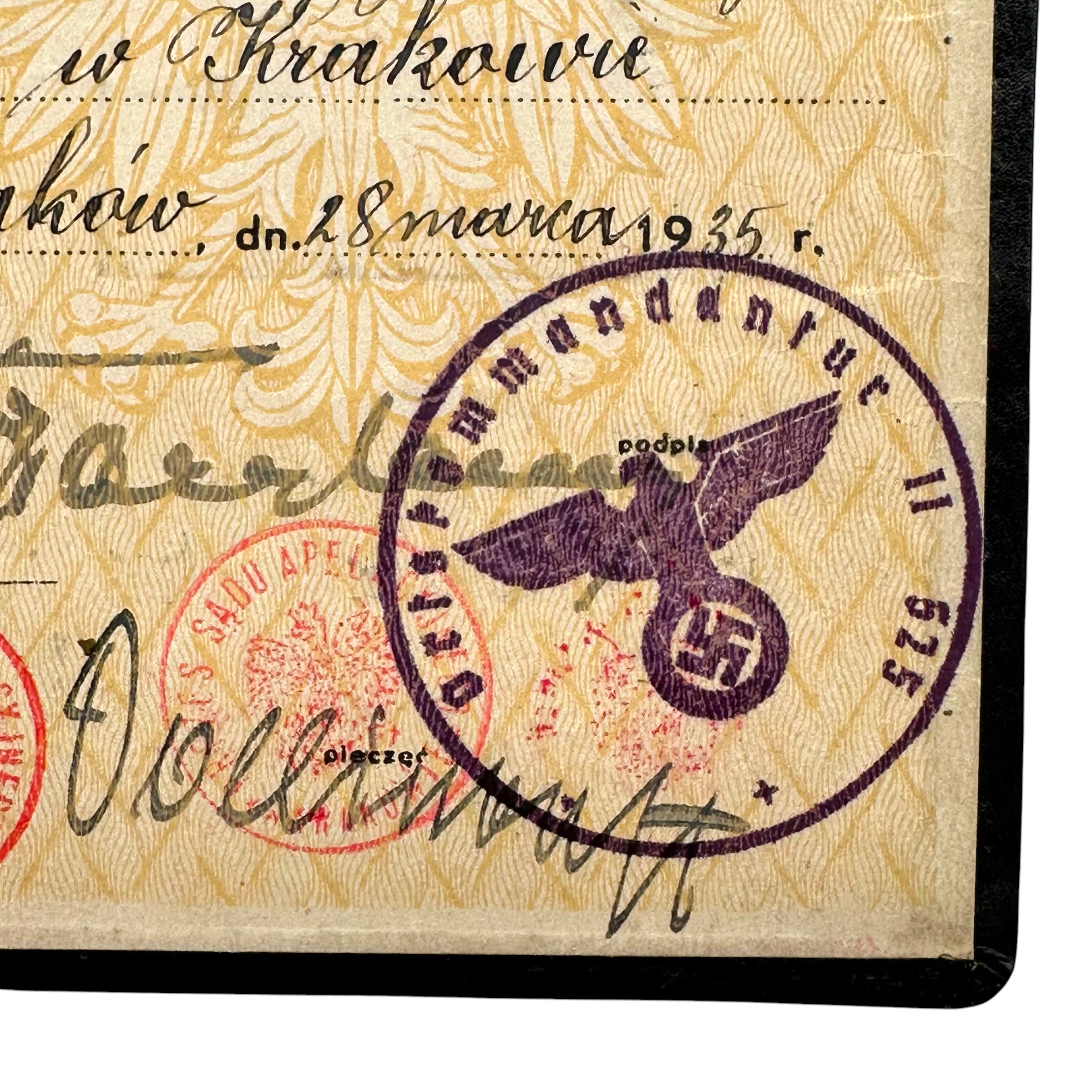 Original WWII Polish Krakow Court Judge Tadeusz Florek ID Card with German Generalgouvernement Stamp 1943