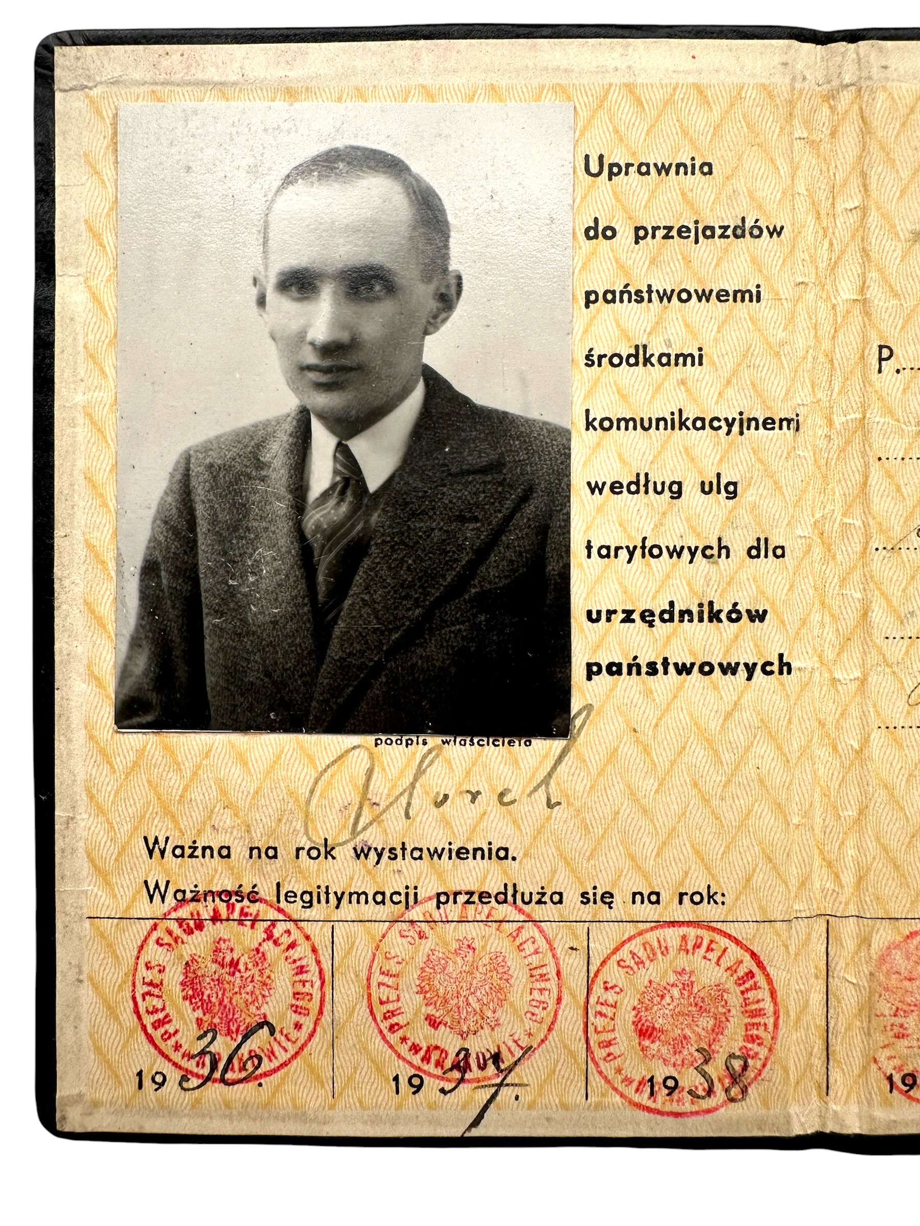 Original WWII Polish Krakow Court Judge Tadeusz Florek ID Card with German Generalgouvernement Stamp 1943