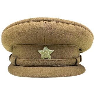 Original WWII Soviet Russian M41 Red Army Infantry officer field visor cap with green painted Soviet star, leather sweatband and wartime lining.