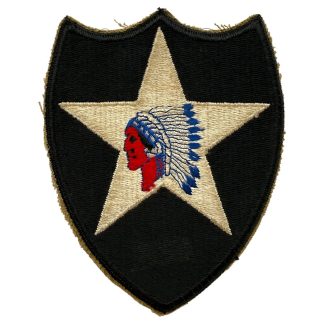 Original WWII US Army 2nd Infantry Division Indian Head shoulder patch snow back D-Day Omaha Beach Normandy insignia