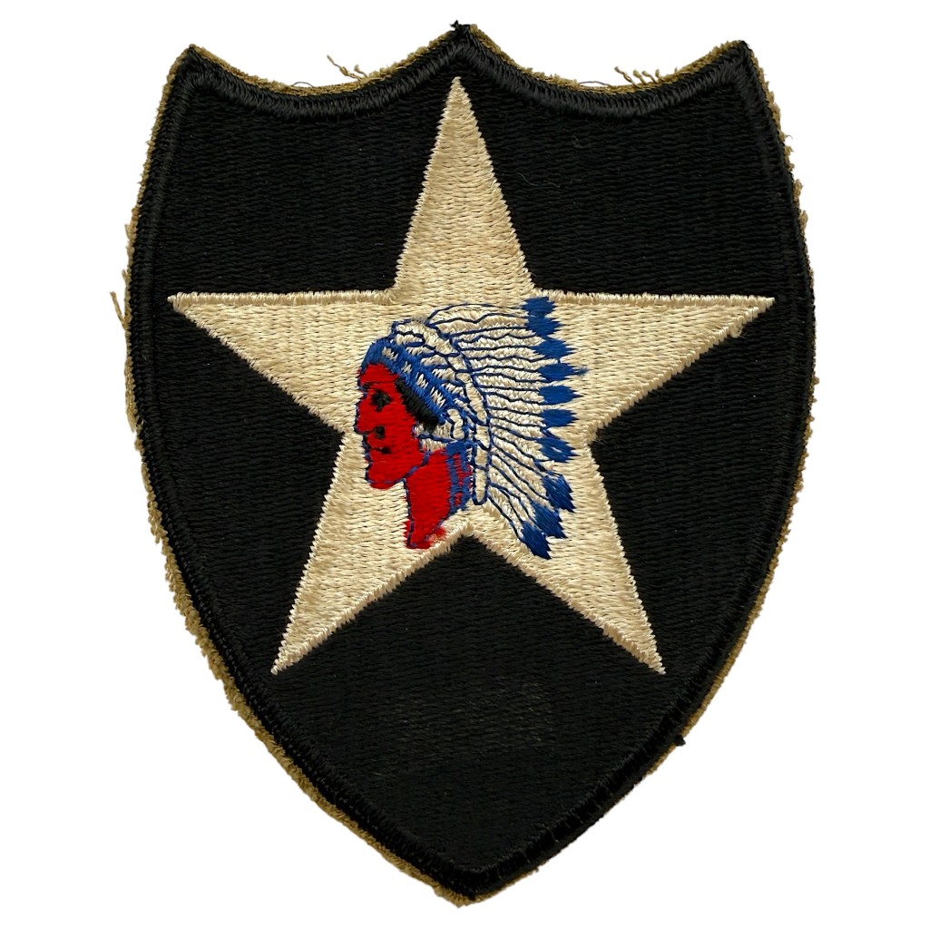 Original WWII US Army 2nd Infantry Division Indian Head shoulder patch snow back D-Day Omaha Beach Normandy insignia