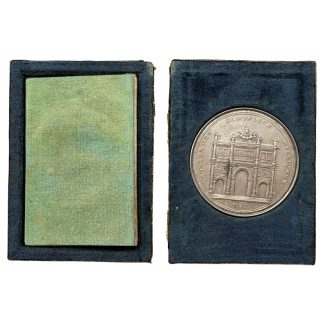 Originele zilveren Steckmedaille 1815 Johann Thomas Stettner Napoleontische oorlogen met gekleurde prenten, Nederlands boekje en origineel foedraal.