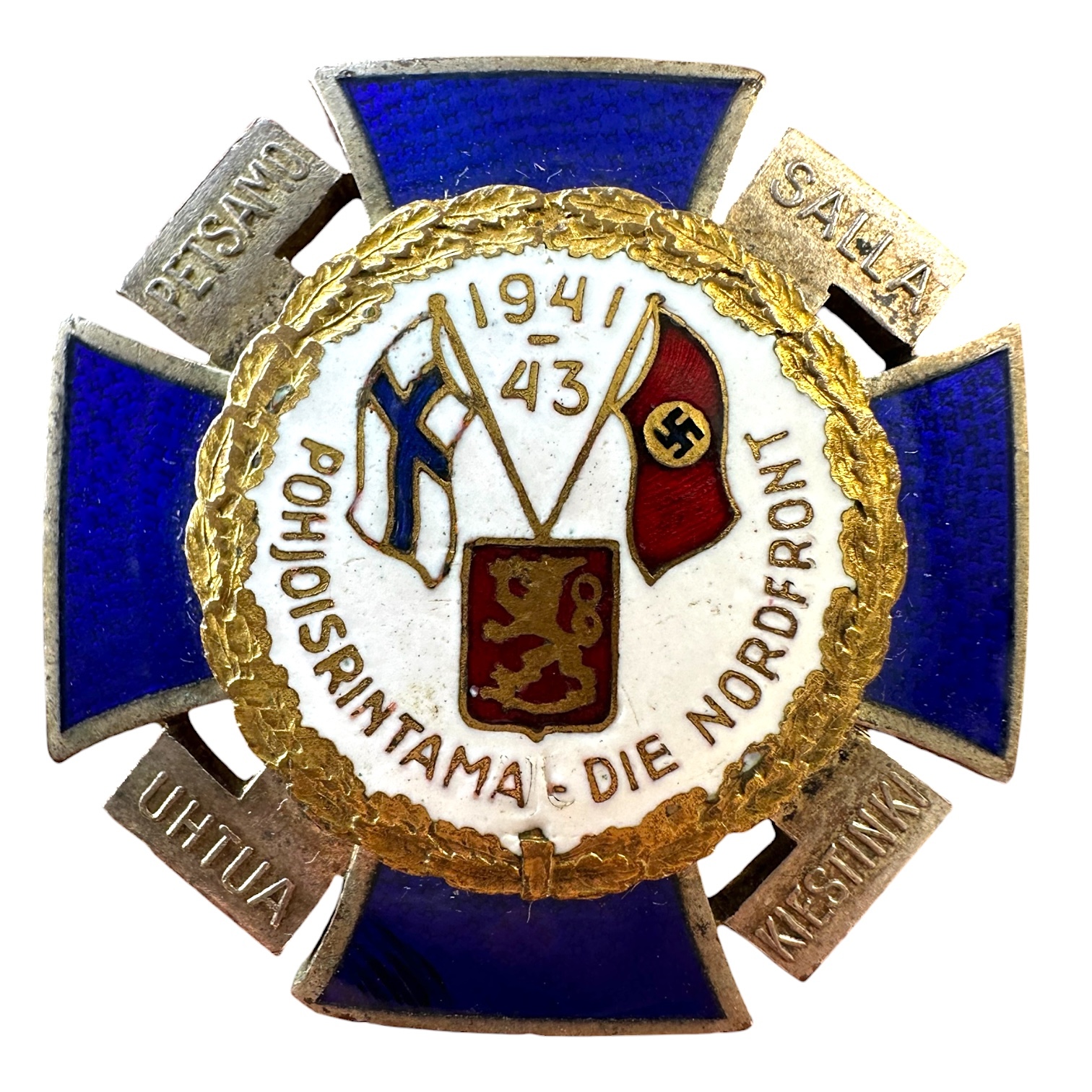 Original WWII Finnish German North Front Cross 1941-1943 Pohjoisrintama Die Nordfront Petsamo Salla Uhtua Kiestinki decoration.