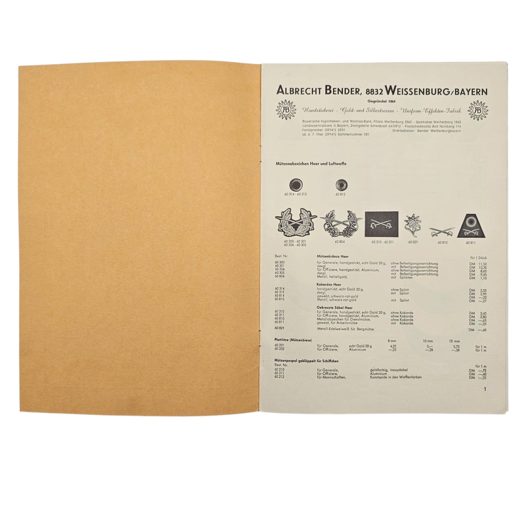 Original German Bundeswehr Albert Bender Heer & Luftwaffe Insignia Price Catalogue c. 1960–1970