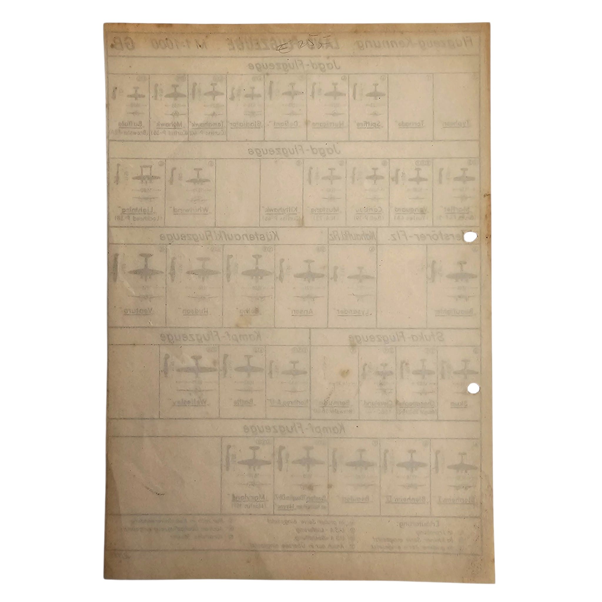 Original WWII German Luftwaffe British Aircraft Recognition Chart 'Flugzeug-Kennung Land-Flugzeuge GB' - Afbeelding 4
