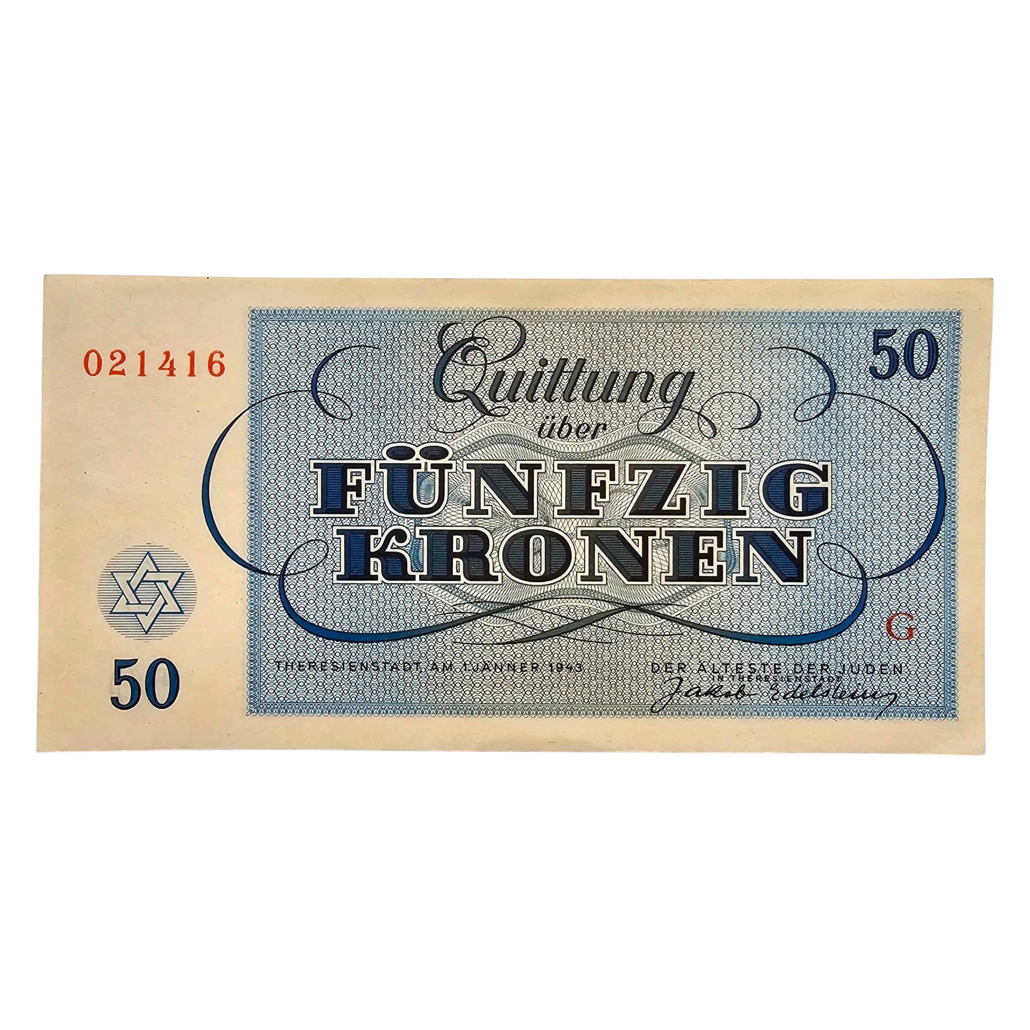 Original WWII German Jewish Ghetto/Camp Theresienstadt 50 Kronen banknote