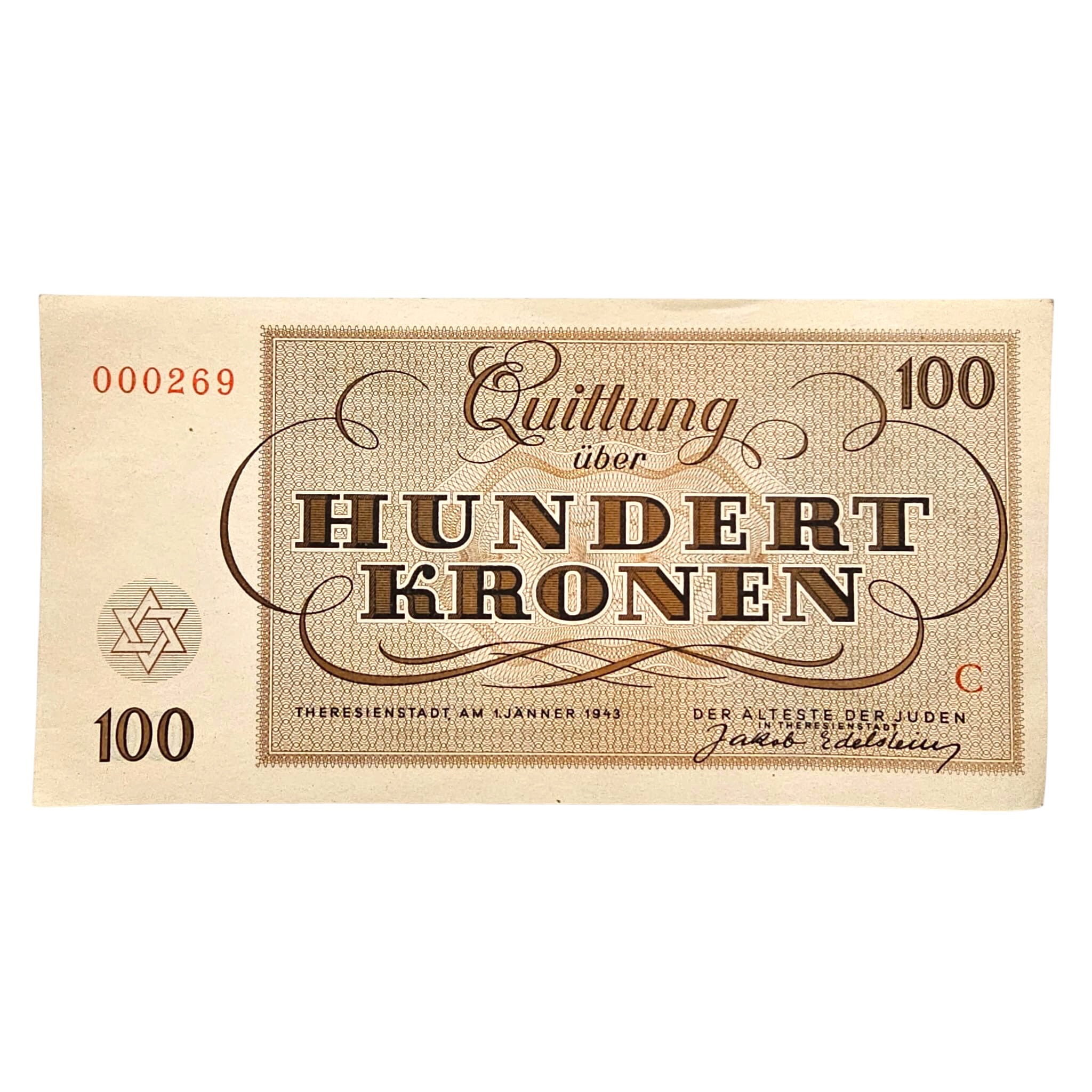 Original WWII German Jewish Ghetto/Camp Theresienstadt 100 Kronen banknote