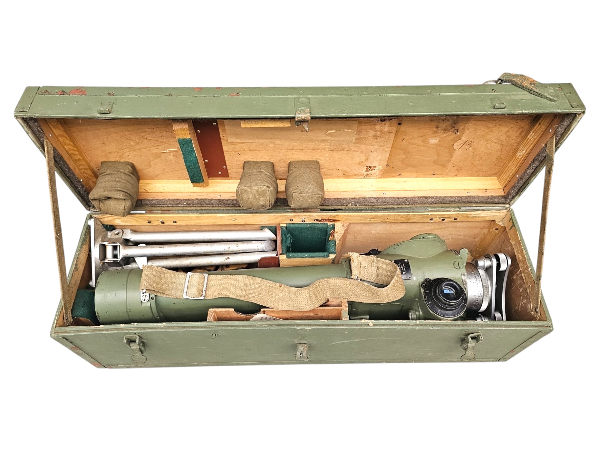 Original Cold War DDR NVA Soviet Military Periscope with Tripod and Wooden Transport Case - Afbeelding 9
