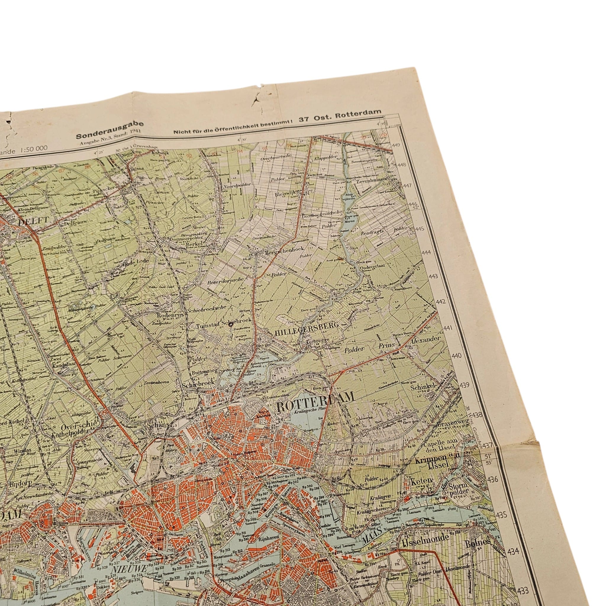 Original WWII German Military Staff Map Rotterdam and Delft – Sonderausgabe 1941 – 37 Ost Rotterdam