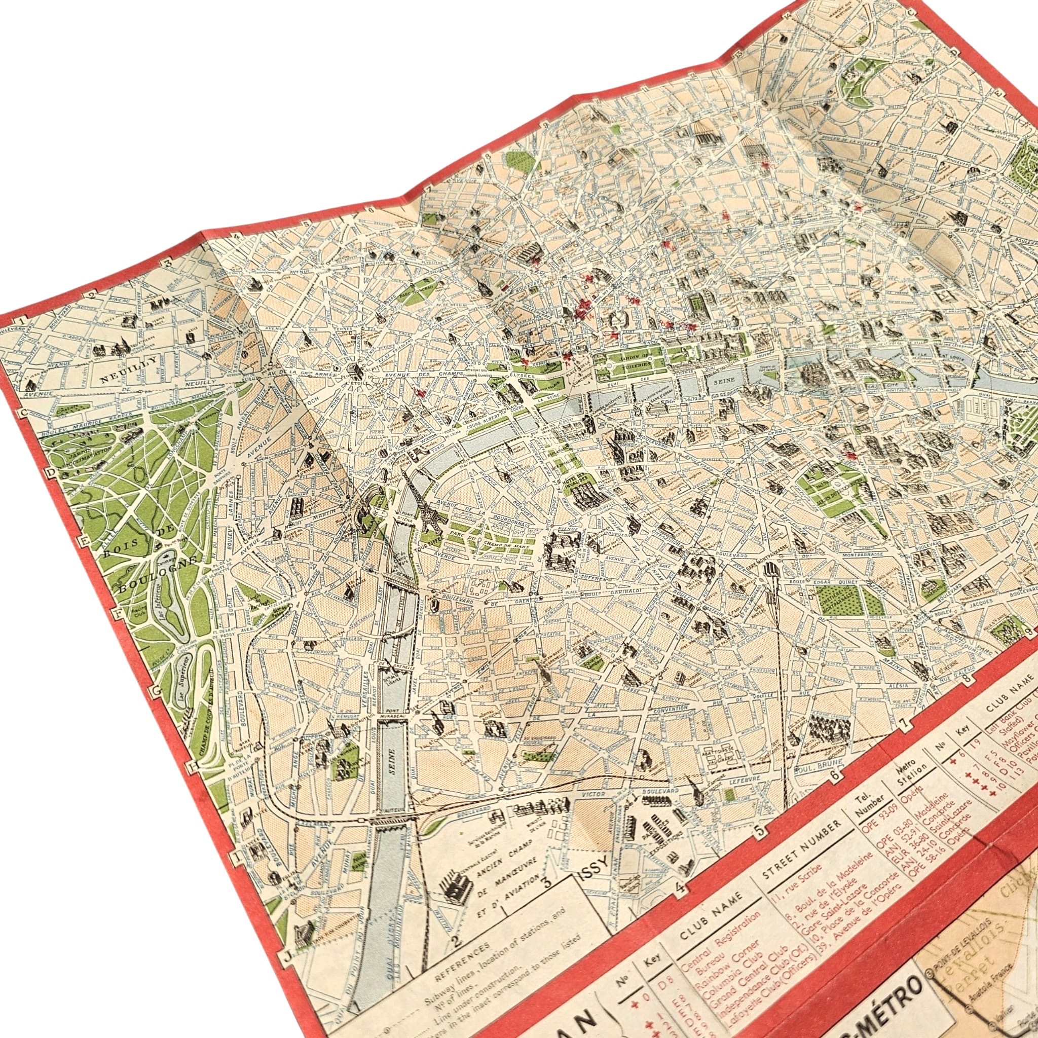 Original January 1945 WWII American Red Cross Map of Paris – US Servicemen Guide & Paris Métro