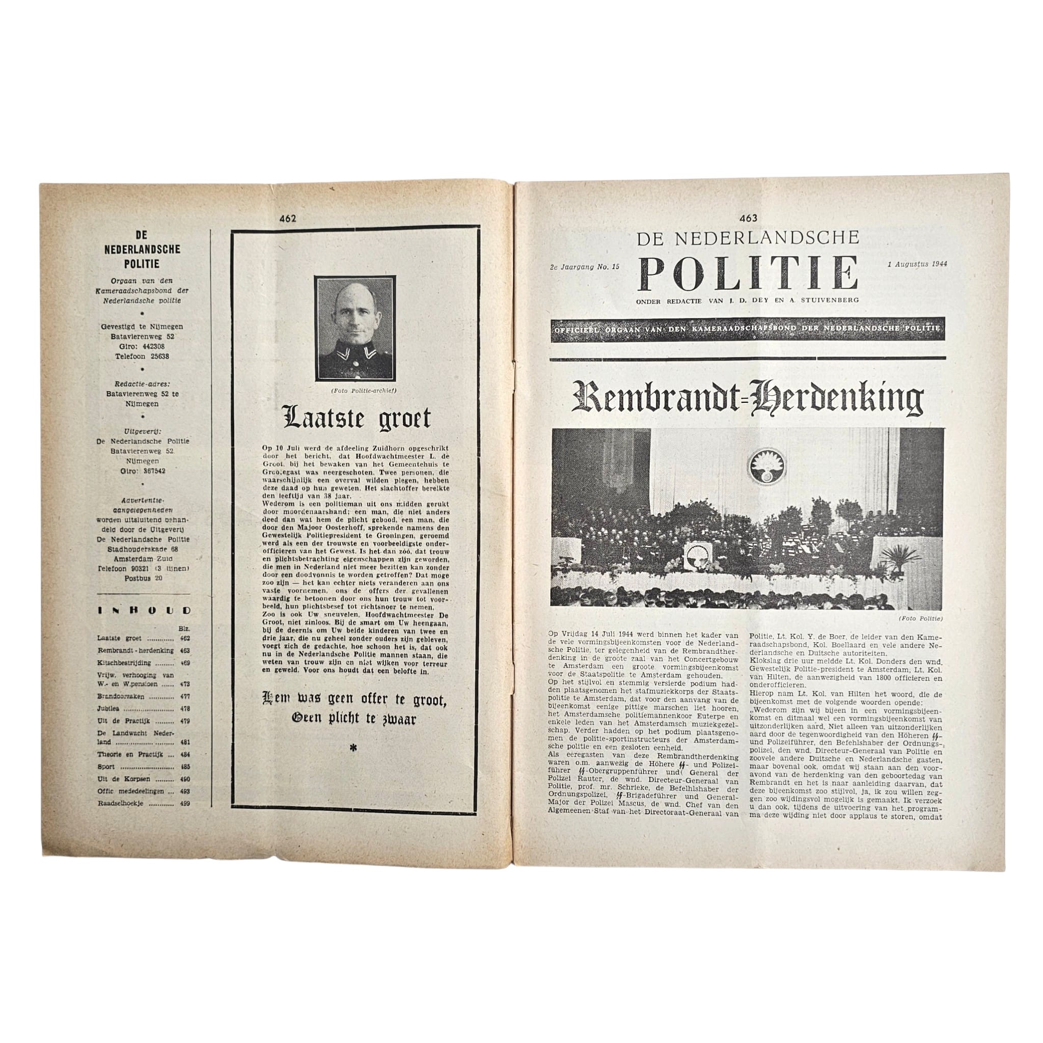 Original WWII Dutch Police Magazine 'De Nederlandsche Politie' 1 August 1944 - Afbeelding 2