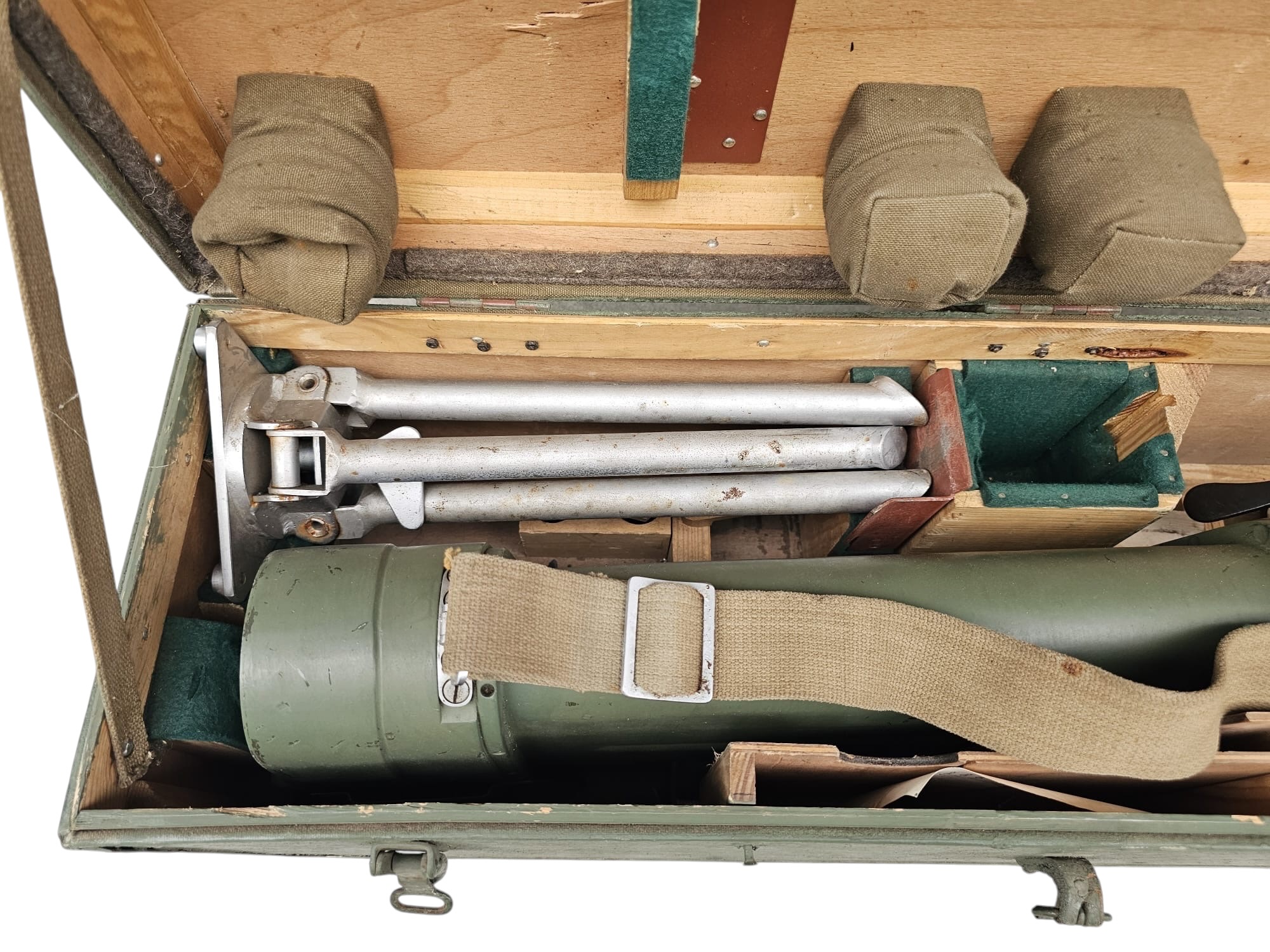 Original Cold War DDR NVA Soviet Military Periscope with Tripod and Wooden Transport Case - Afbeelding 11
