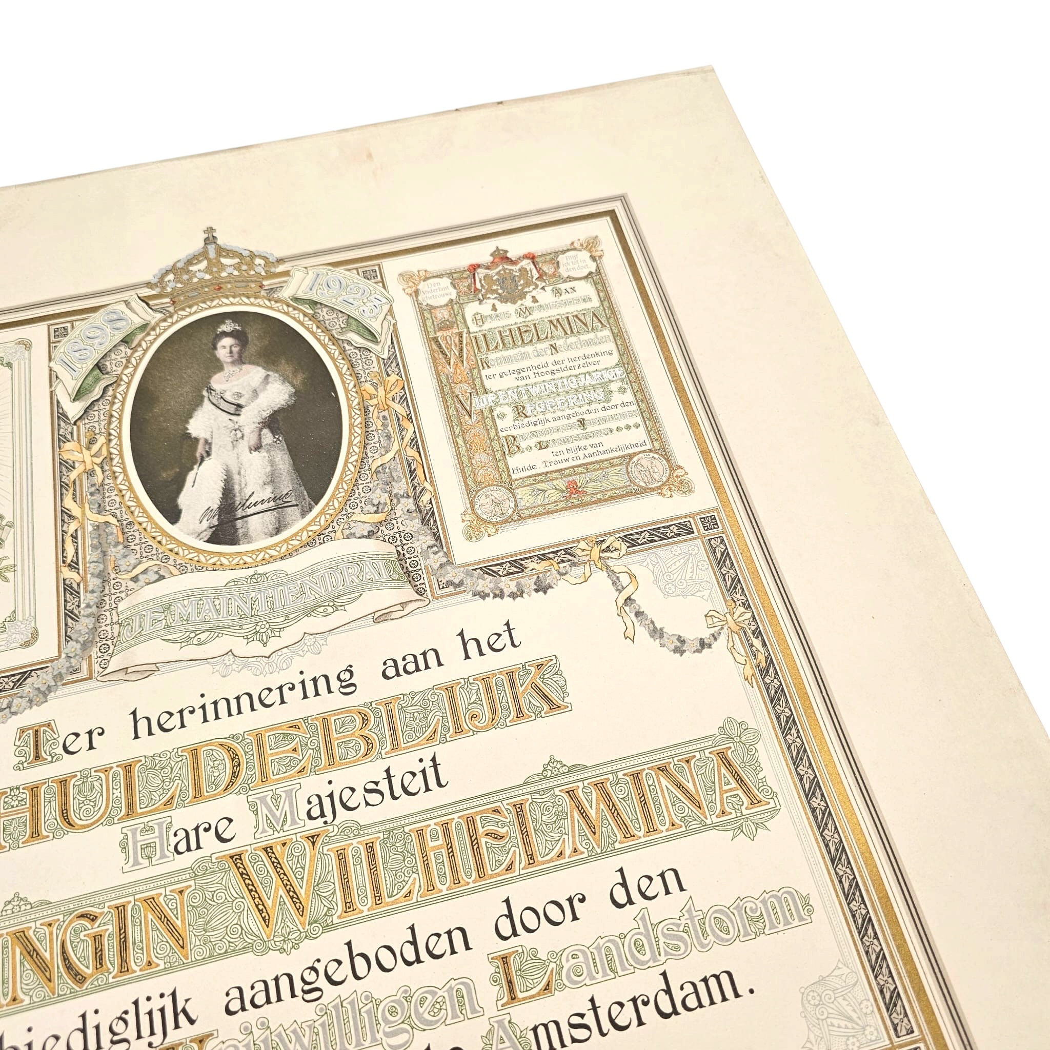 Original 1923 Dutch Huldeblijk Queen Wilhelmina Bijzondere Vrijwillige Landstorm citation - Afbeelding 4