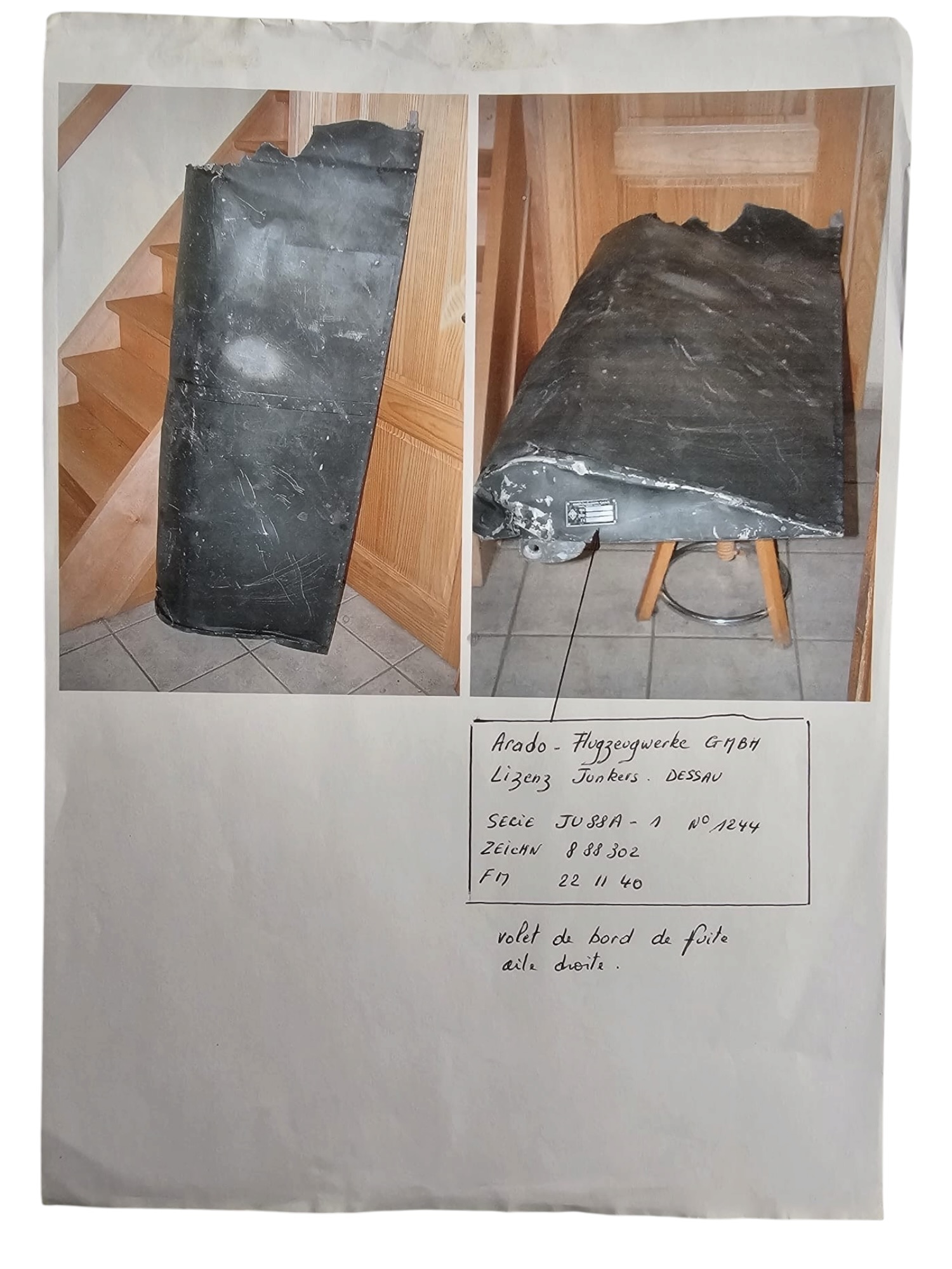Original WWII German Junkers Ju 88 A-1 Right Wing Flap – Arado 1940 – Recovered near Bouillon, Belgium - Afbeelding 20
