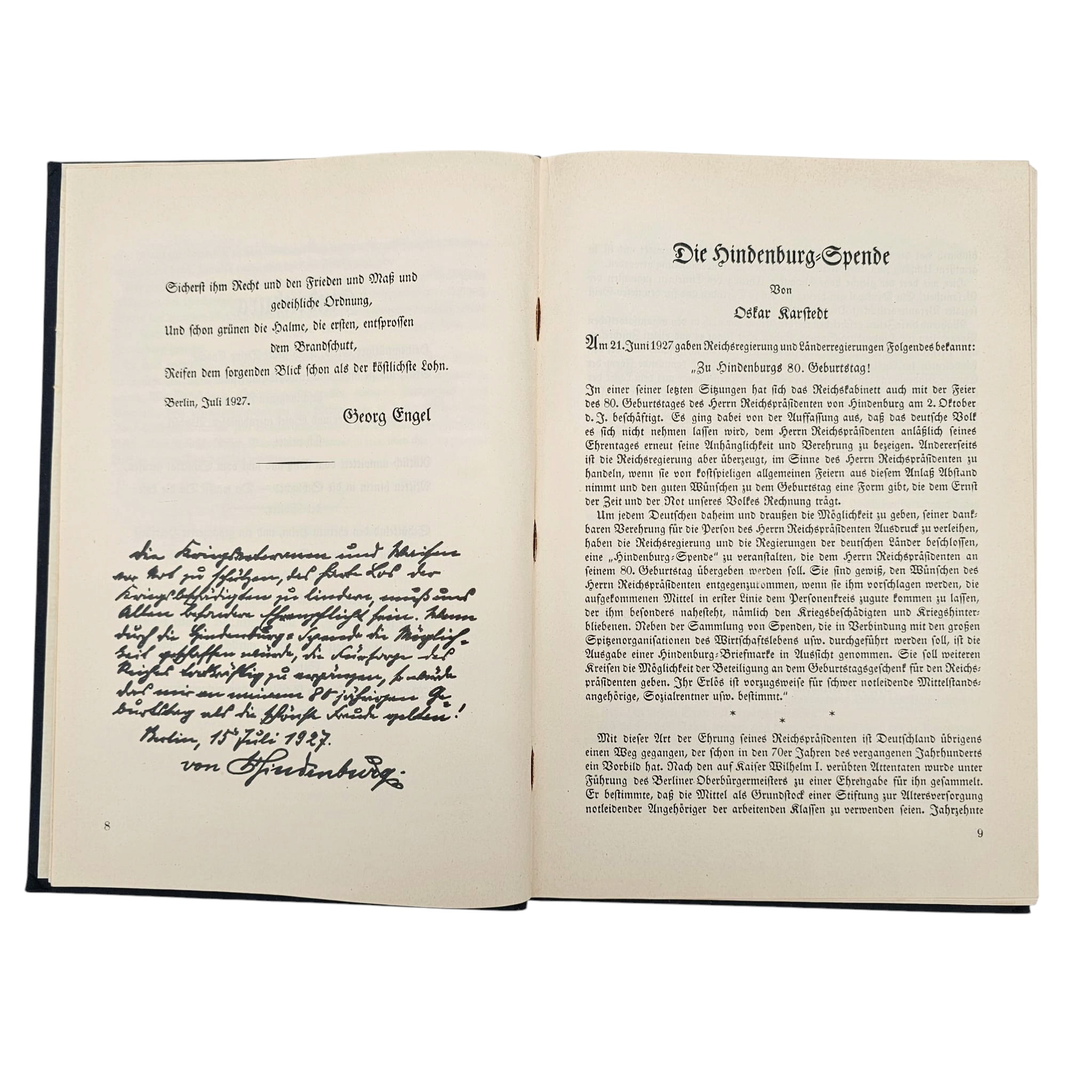 Original German book 'Reichspräsident Hindenburg' published by the Hindenburg Foundation and printed in 1927 by Otto Stollberg Publishers in Berlin - Afbeelding 6