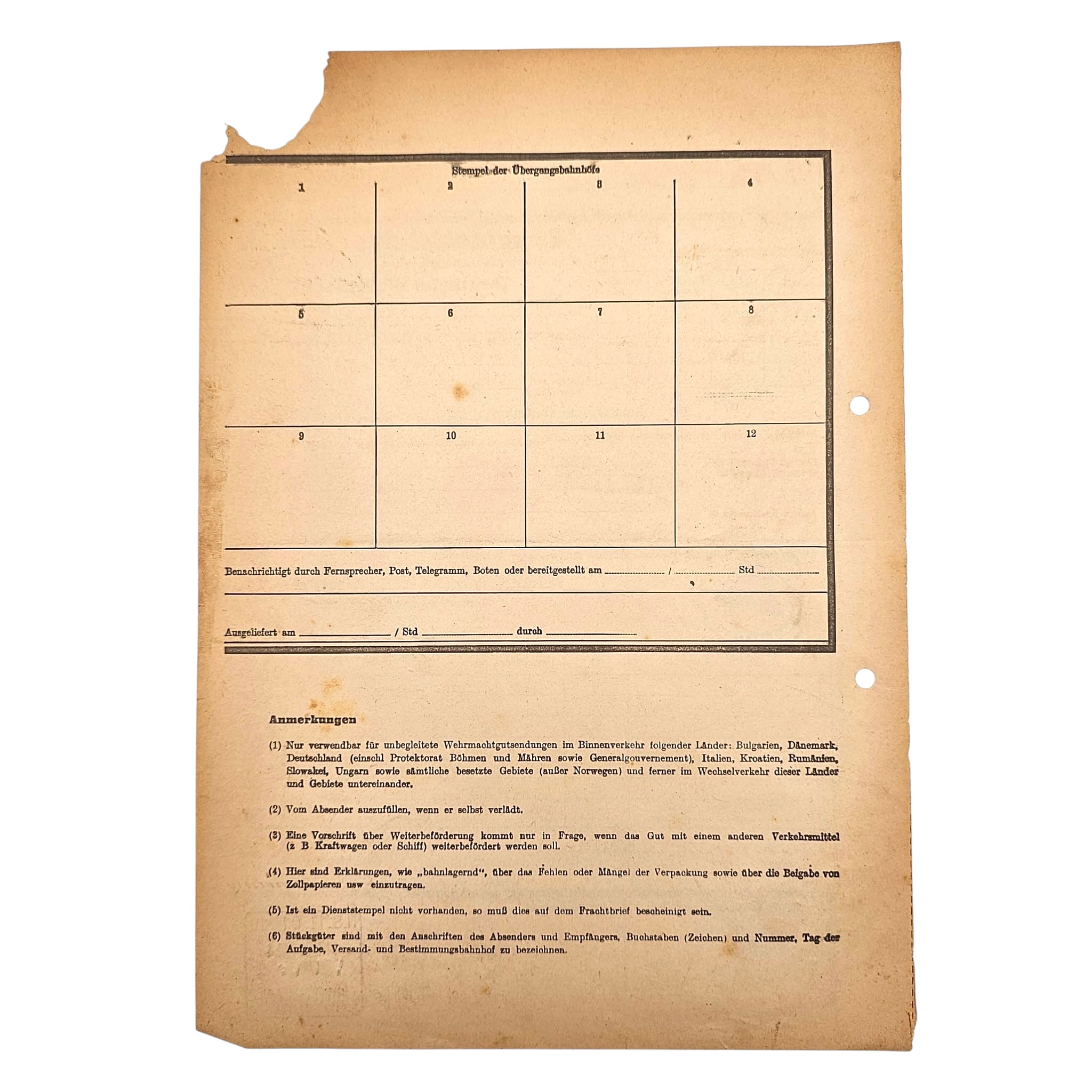 Original WWII German Kriegsmarine Wehrmacht Freight Document Rotterdam – Baarle-Nassau 1944 - Afbeelding 4