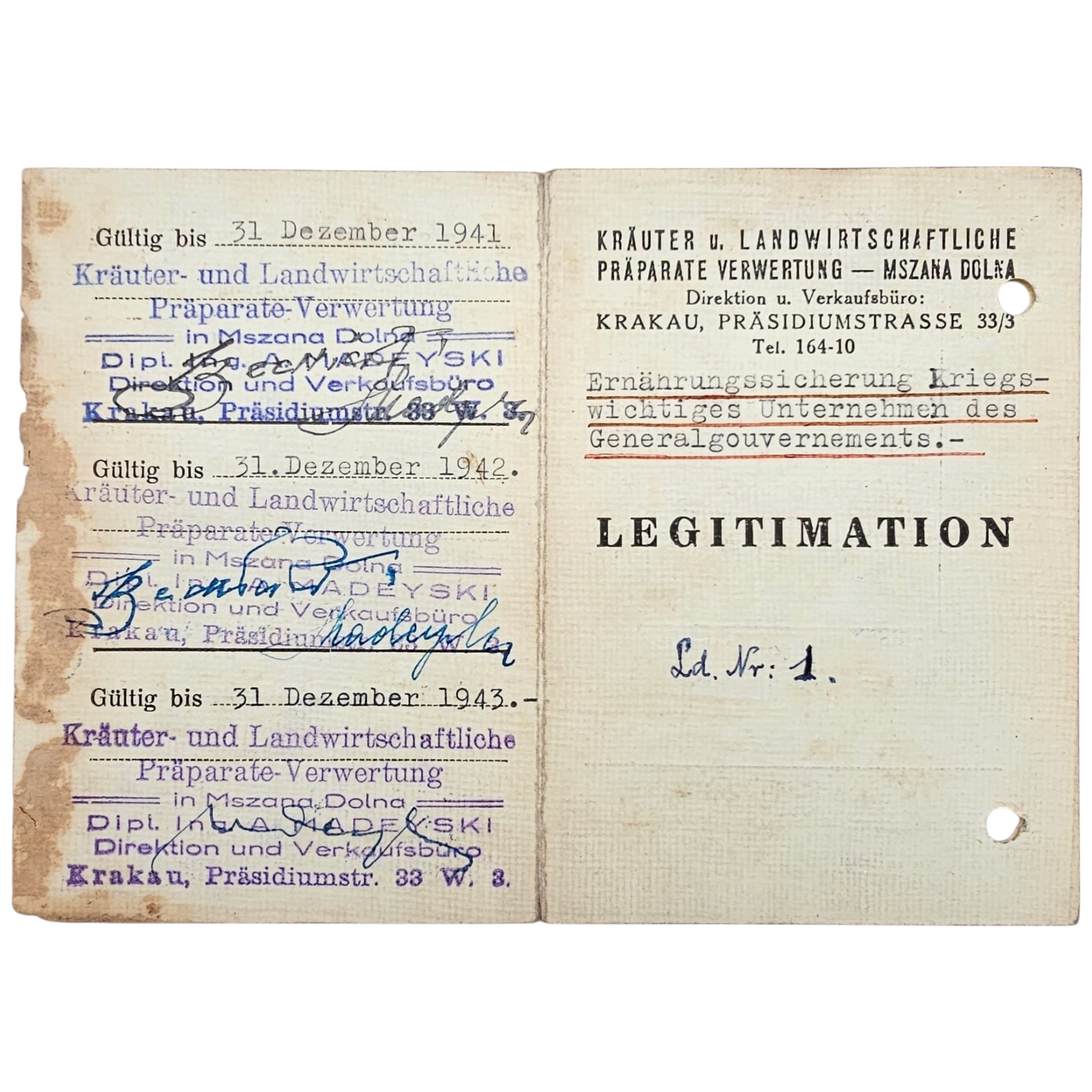 Original WWII German Bescheinigung - Occupied Poland 1941 - Afbeelding 2