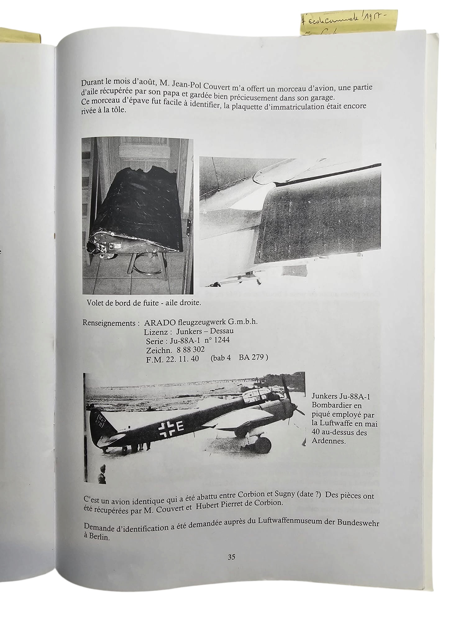 Original WWII German Junkers Ju 88 A-1 Right Wing Flap – Arado 1940 – Recovered near Bouillon, Belgium - Afbeelding 26