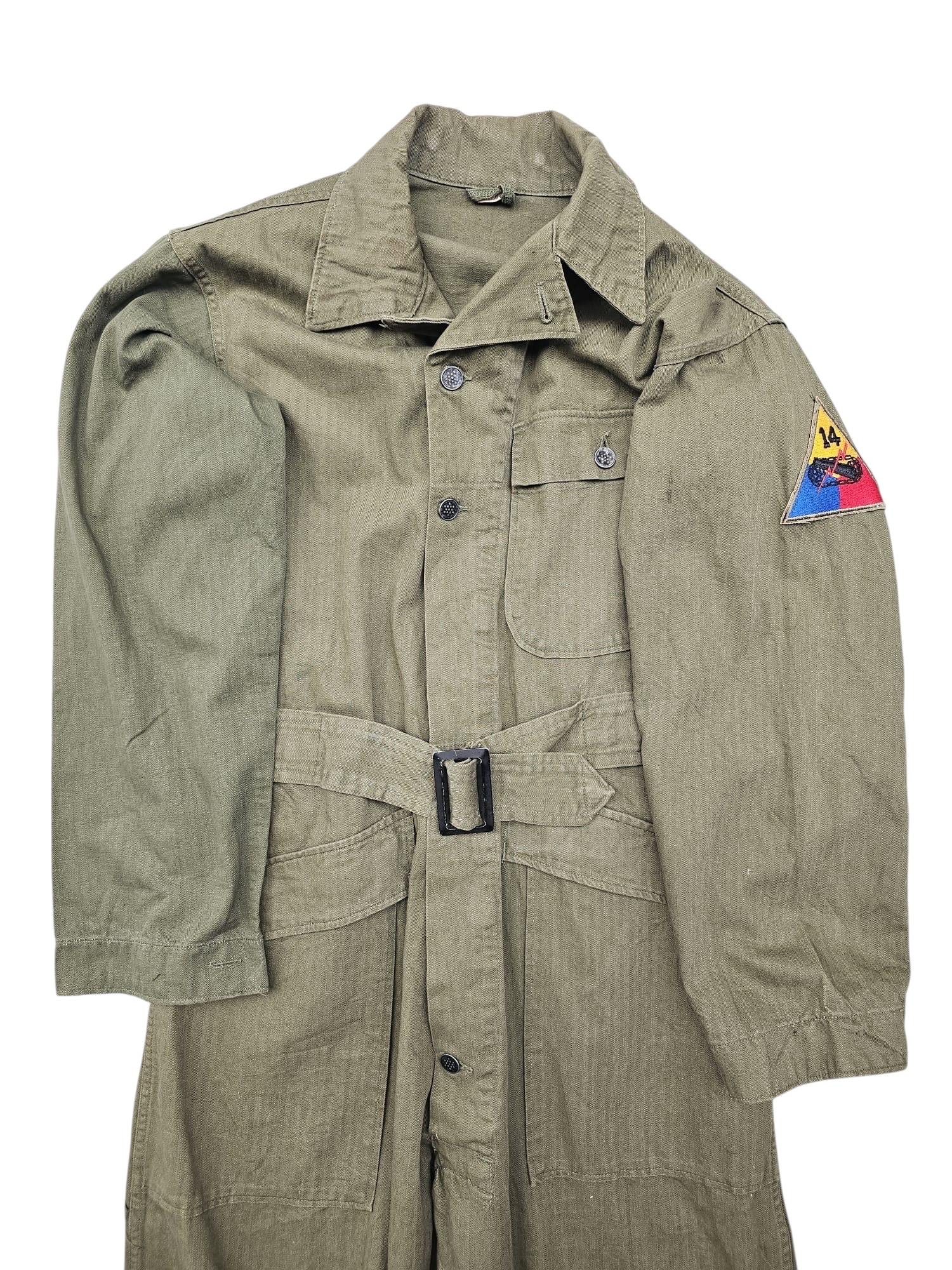 Original WWII US army HBT coveralls 14th Armored Division, May 1944 - Afbeelding 4