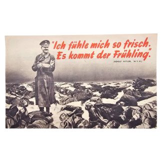 Origineel WWII geallieerd propagandastrooibiljet met Hitler-citaat en sneeuwfoto met gesneuvelden