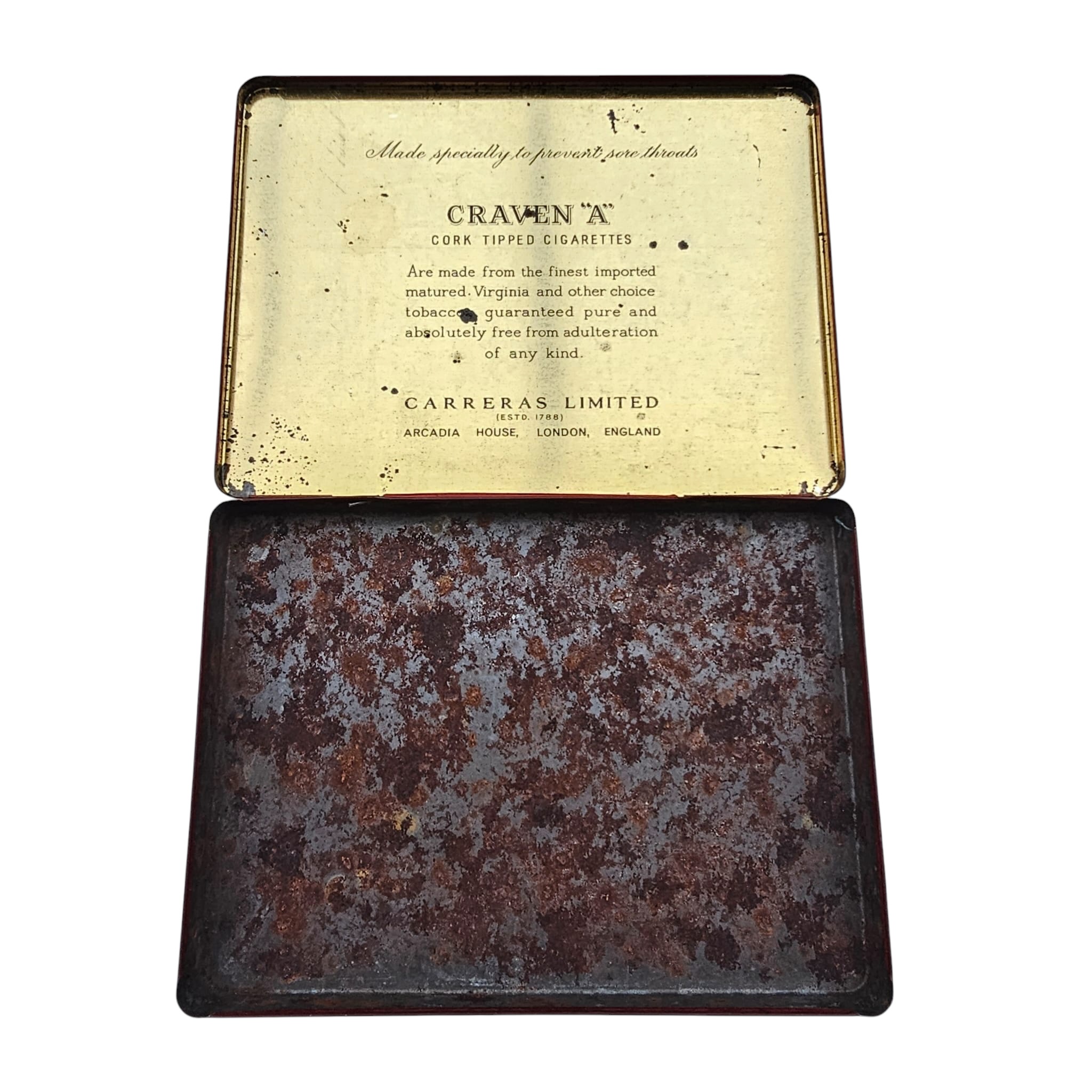 Original WWII British Craven 'A' Virginia Cigarettes Tin, Carreras London - Afbeelding 5