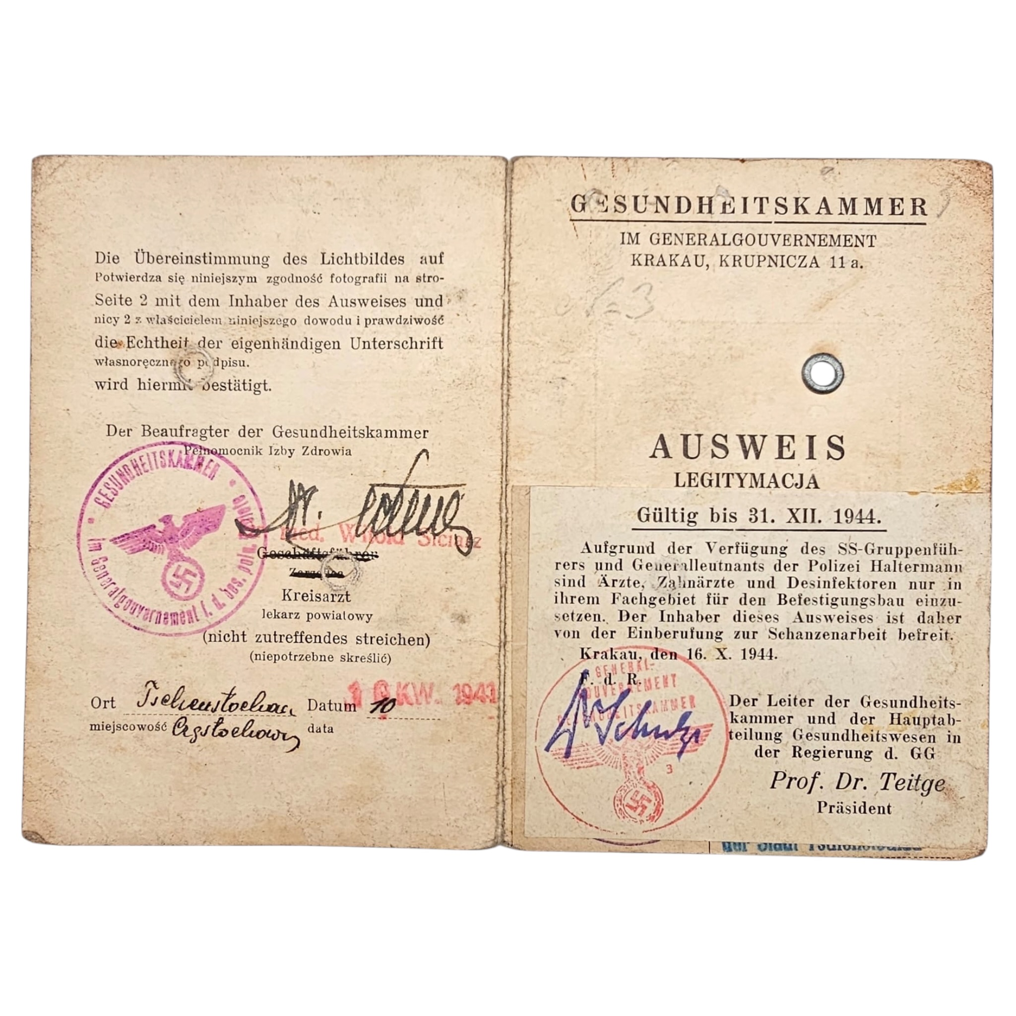 Original WWII German Ausweis Set - Occupied Poland 1941-44 - Afbeelding 3