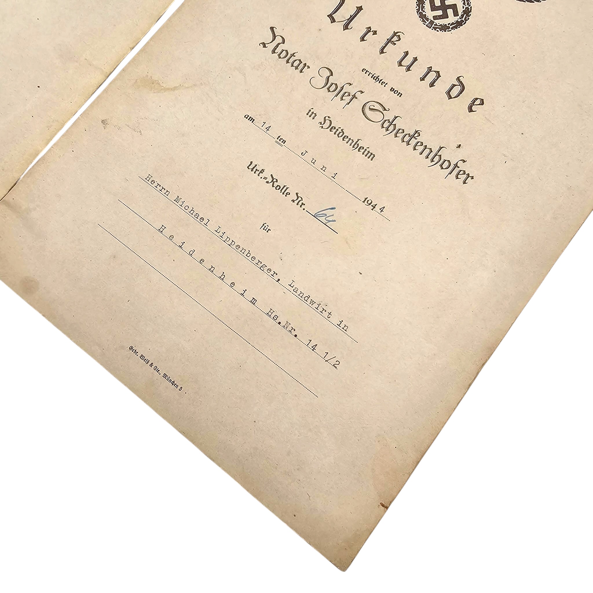 Original 1944 German Notarial Documents, Heidenheim Set - Afbeelding 4