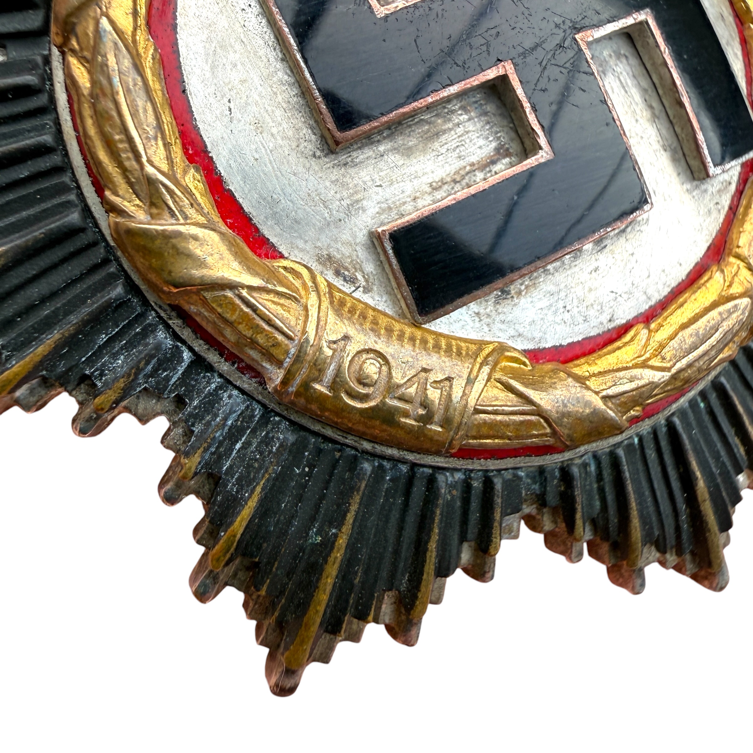 Original WWII German Cross in Gold - Deutsches Kreuz in Gold - Godet ’21’ - rare heavy type - Afbeelding 3