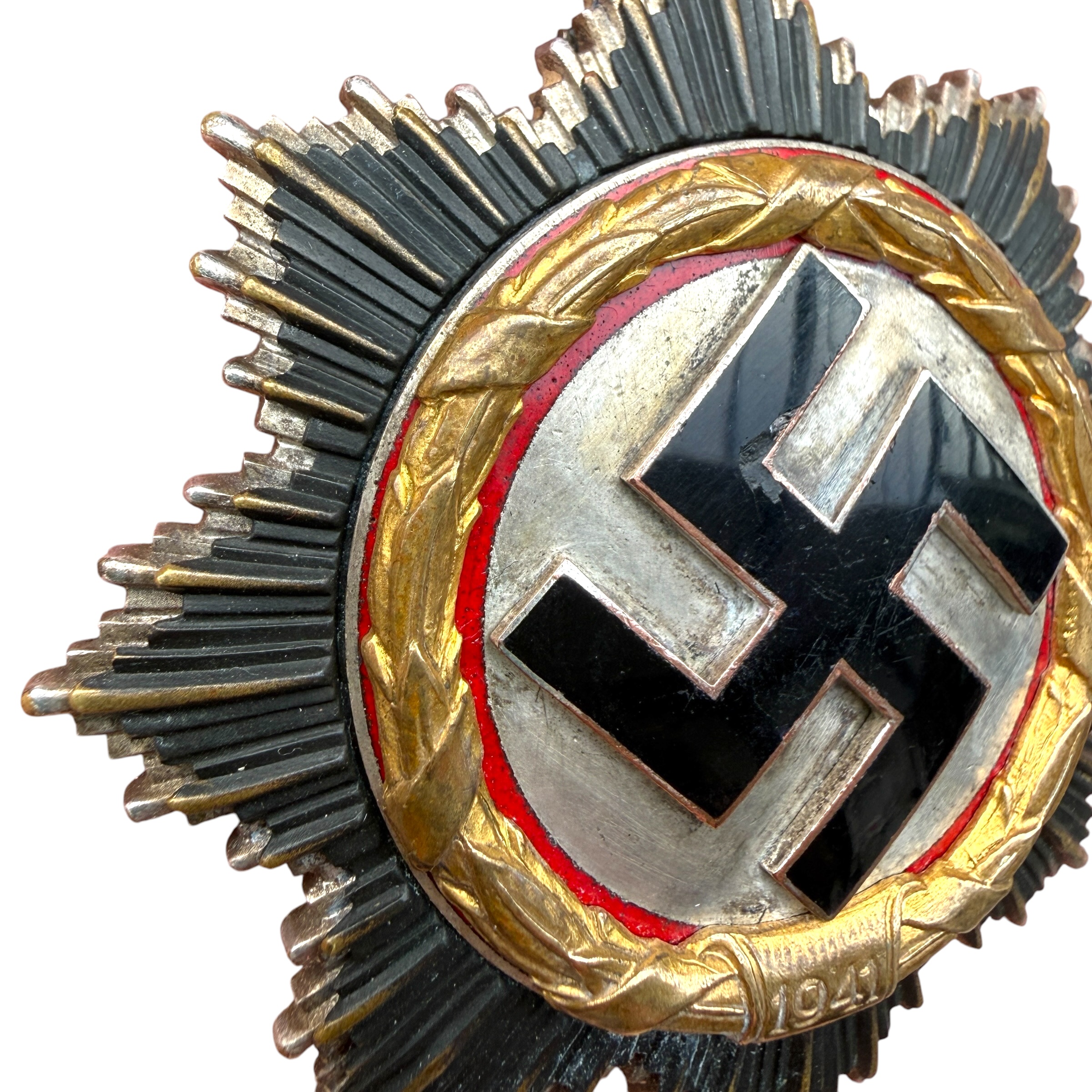 Original WWII German Cross in Gold - Deutsches Kreuz in Gold - Godet ’21’ - rare heavy type - Afbeelding 4