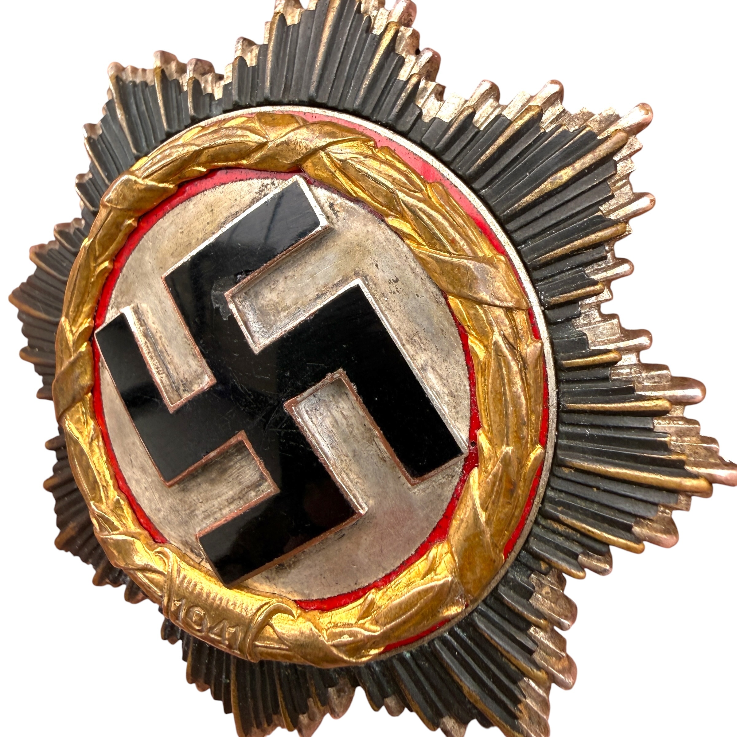 Original WWII German Cross in Gold - Deutsches Kreuz in Gold - Godet ’21’ - rare heavy type - Afbeelding 5