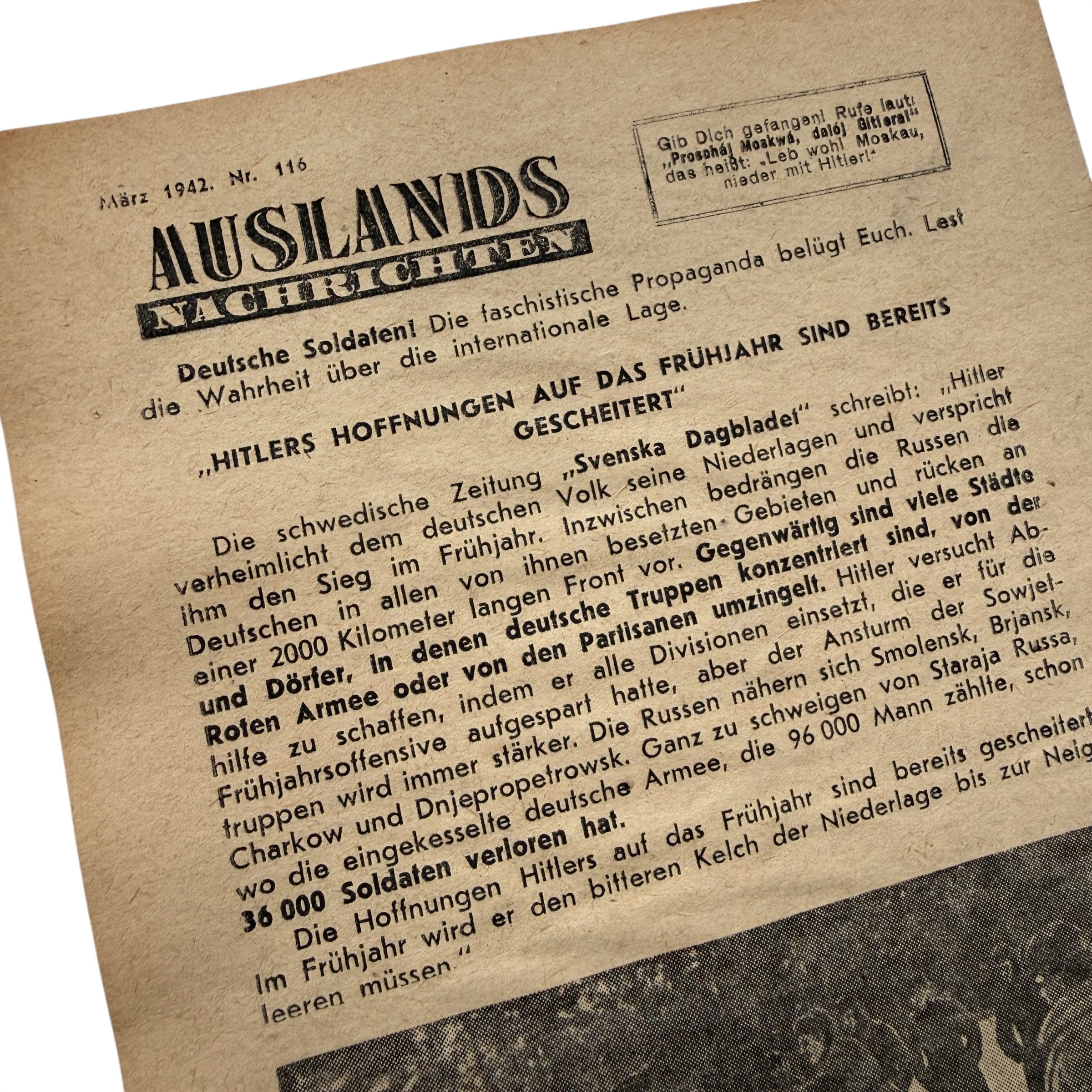 Original WWII Soviet Russian propaganda leaflet - Afbeelding 2