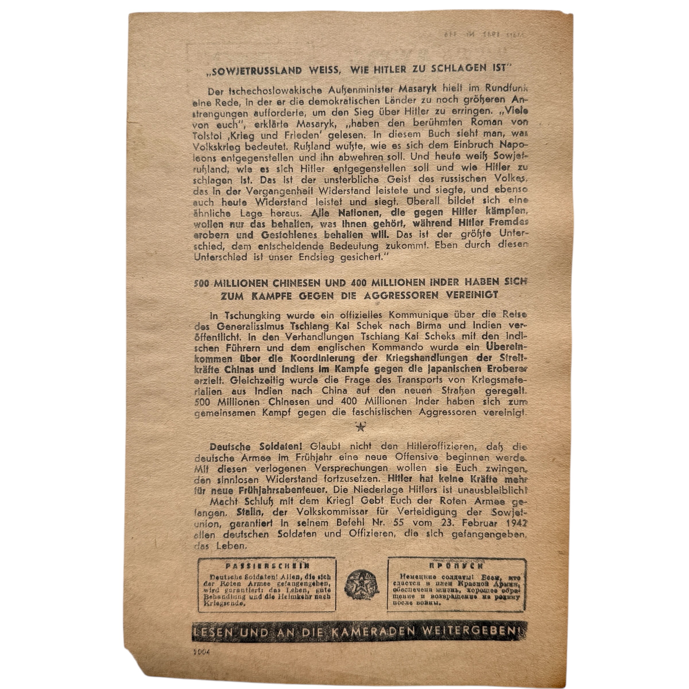 Original WWII Soviet Russian propaganda leaflet - Afbeelding 4