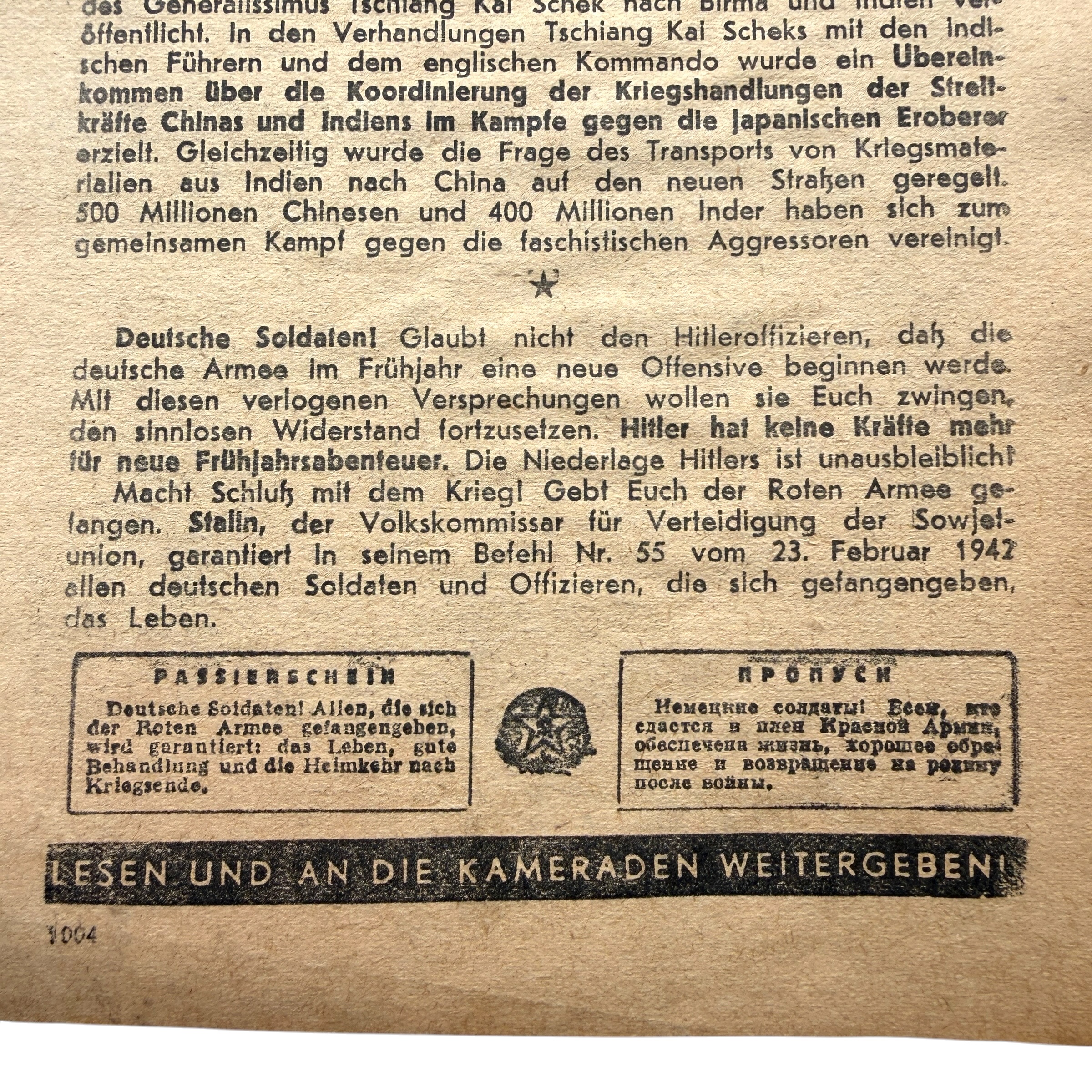 Original WWII Soviet Russian propaganda leaflet - Afbeelding 5