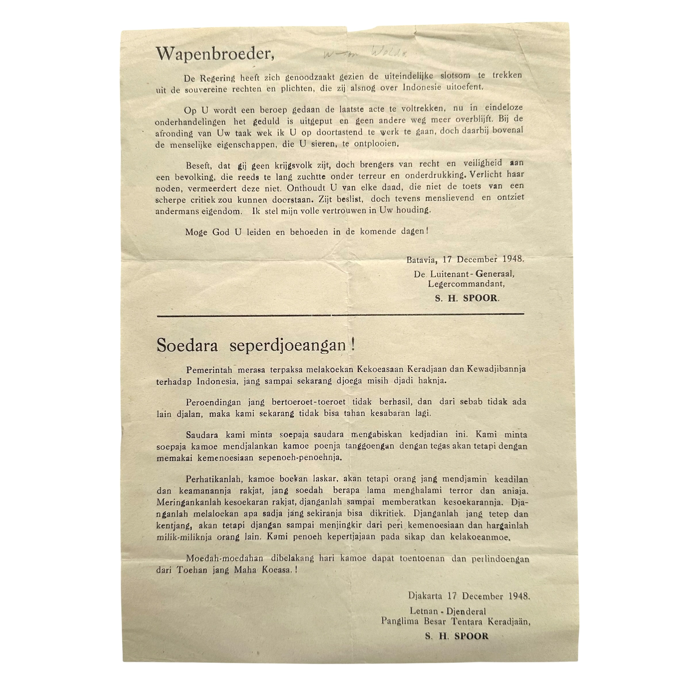 Original 1945-1949 Netherlands East Indies Indonesian Independence Propaganda Flyers – S.H. Spoor