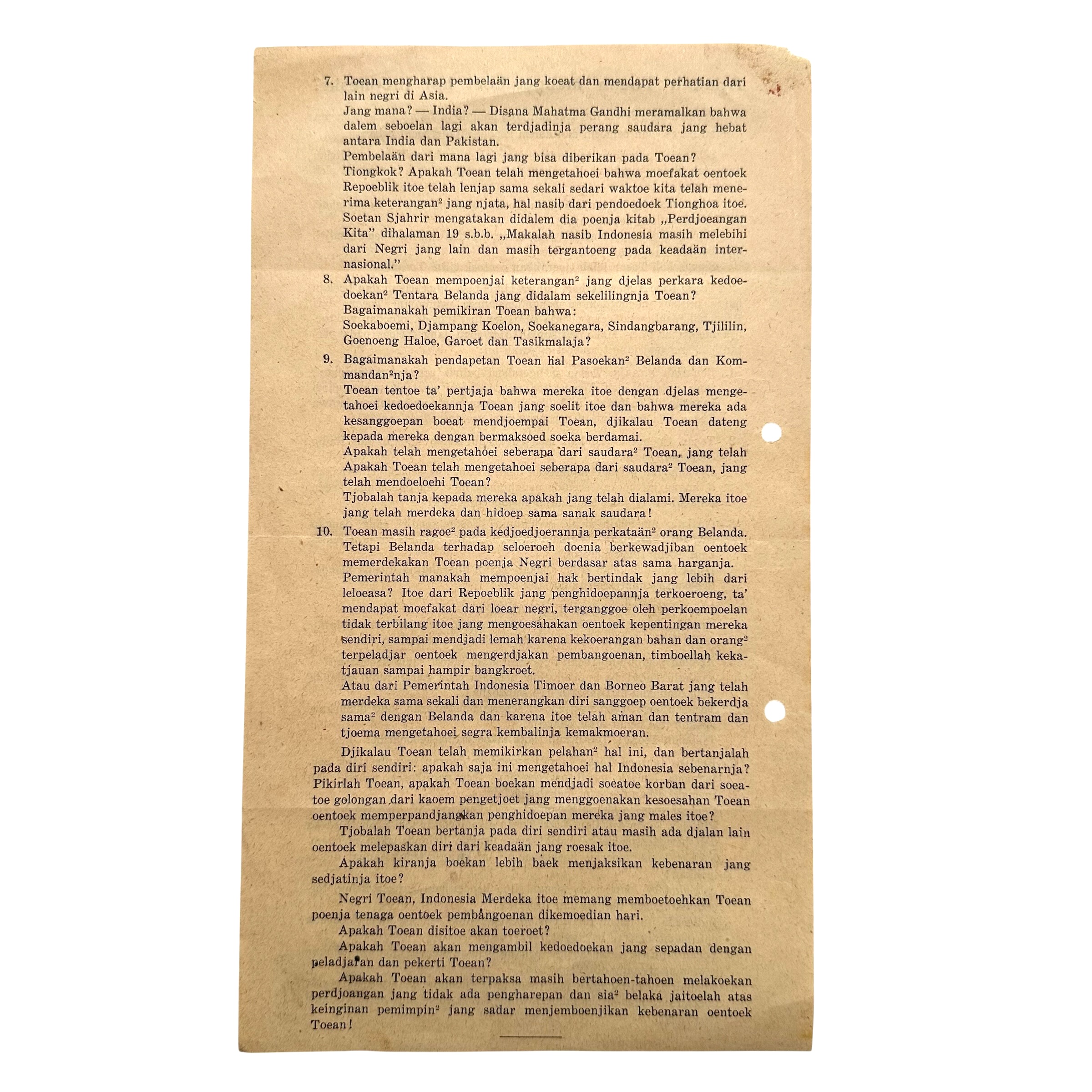 Original 1945-1949 Netherlands East Indies Indonesian Independence Propaganda Flyers – S.H. Spoor