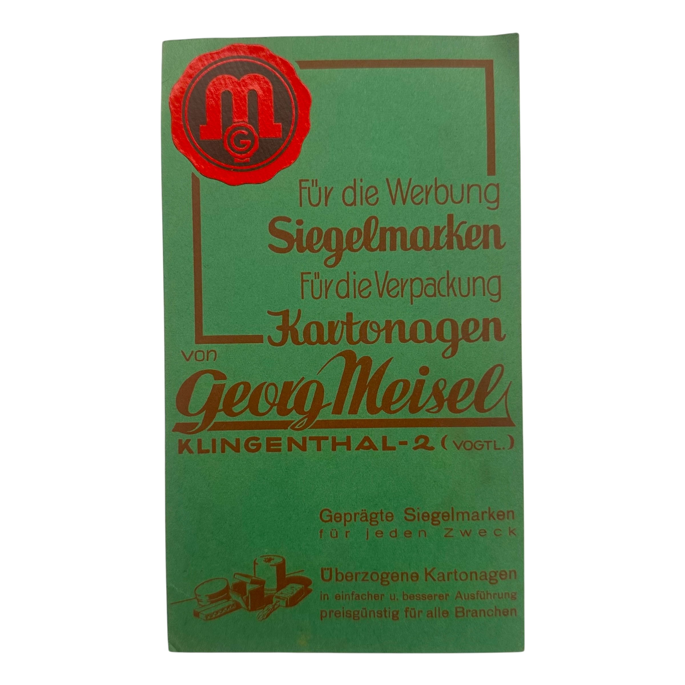 Original WWII German Georg Meisel Advertising Brochure with Seal Labels and Packaging Samples