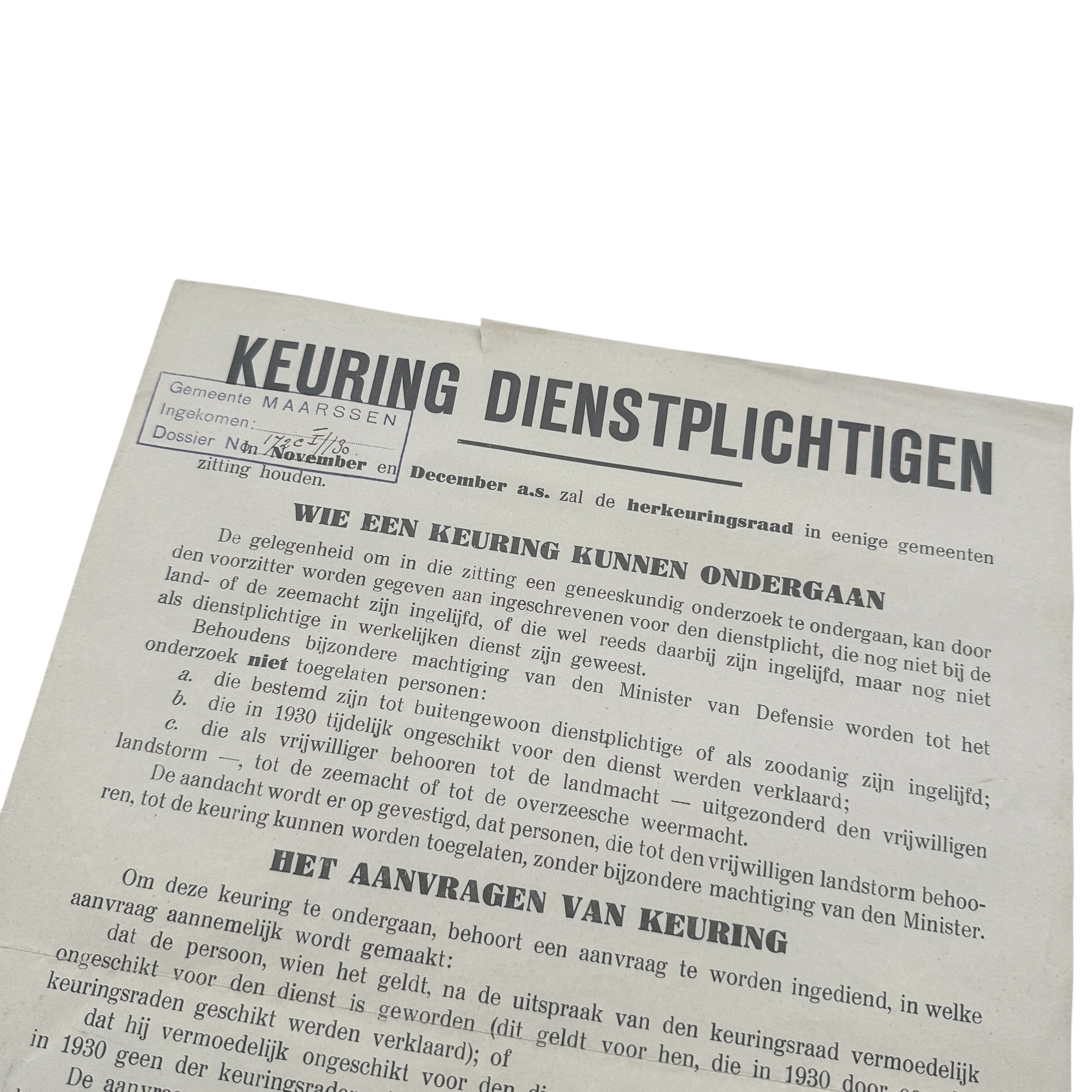 Original 1930s Dutch Army Conscription Medical Examination Poster – Maarssen