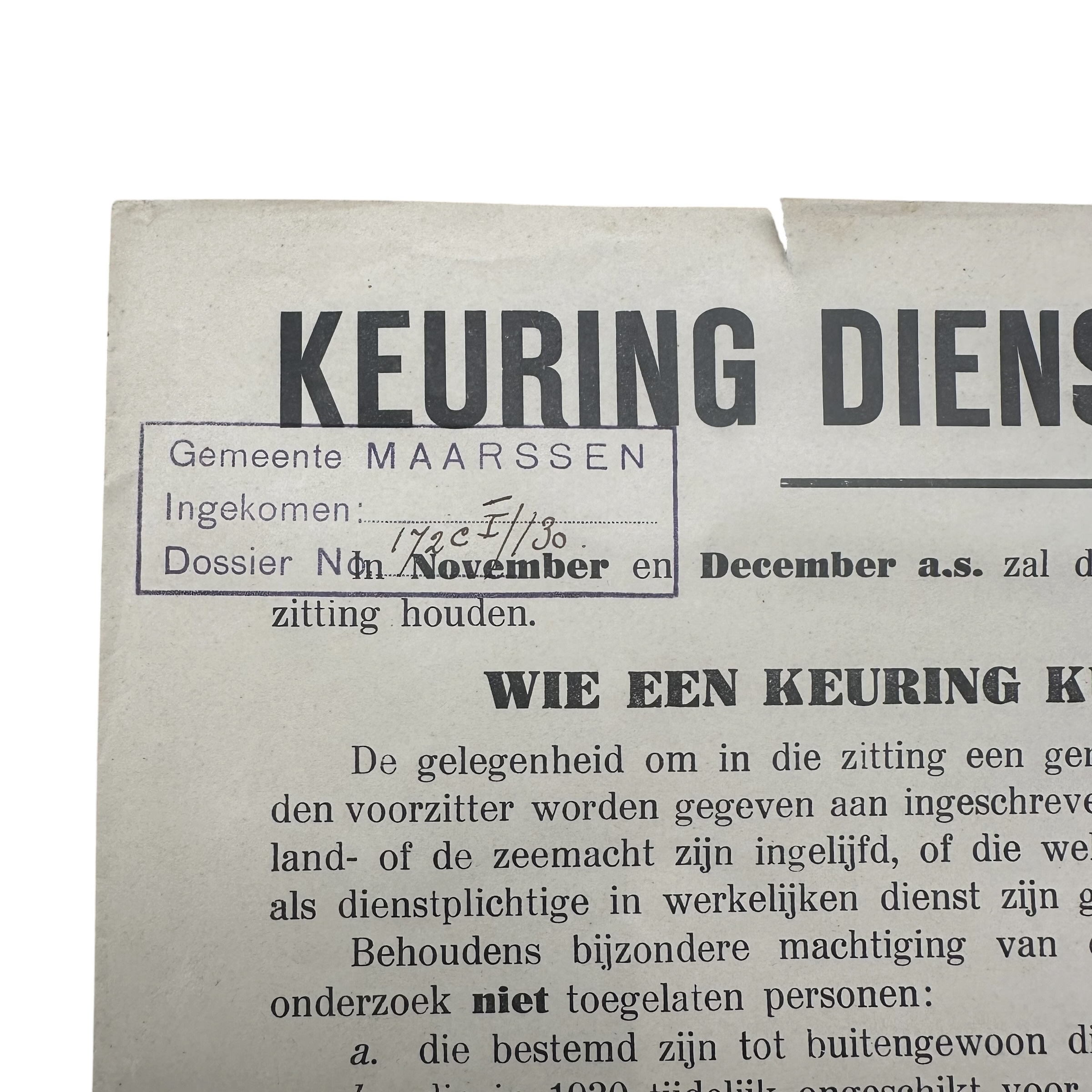 Original 1930s Dutch Army Conscription Medical Examination Poster – Maarssen