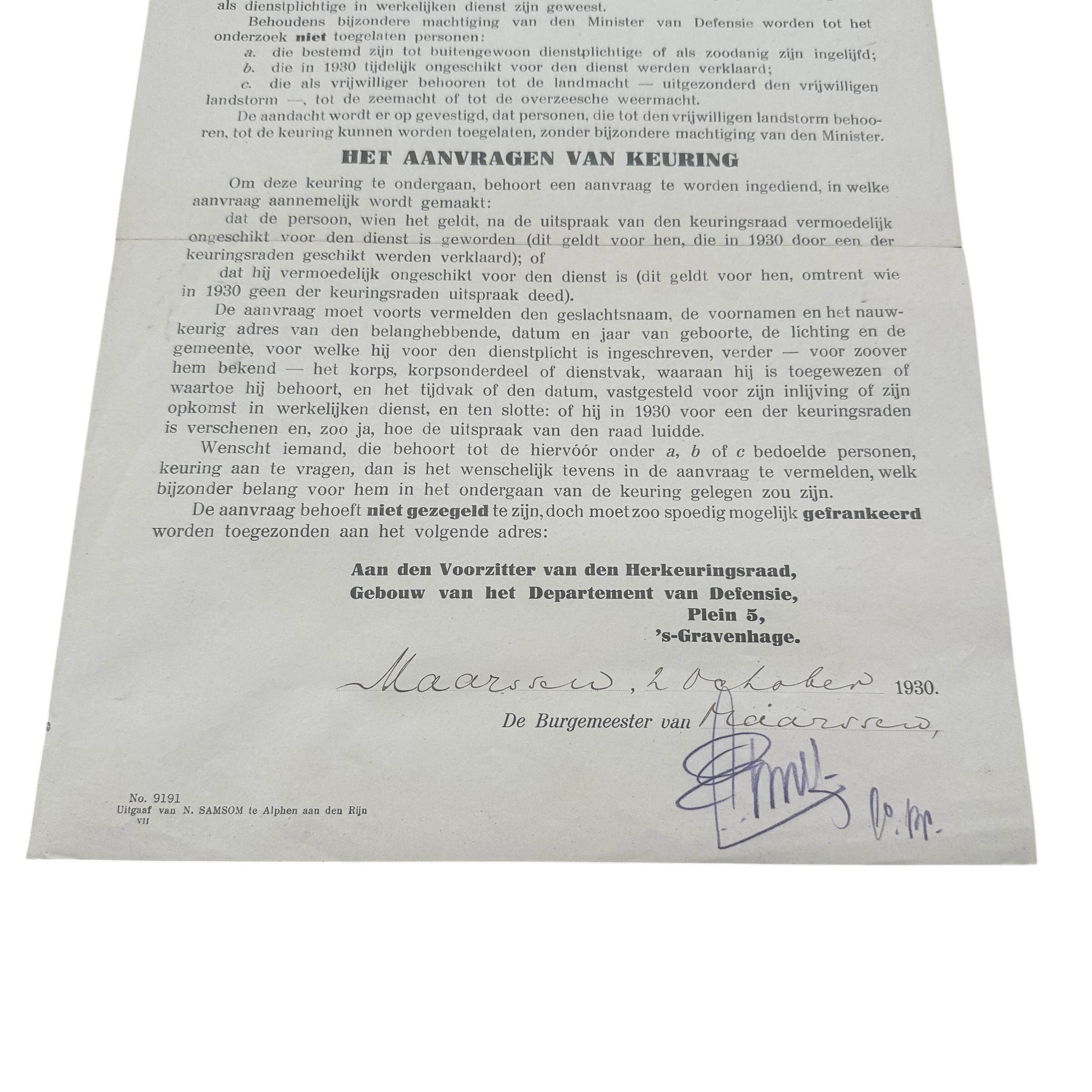 Original 1930s Dutch Army Conscription Medical Examination Poster – Maarssen