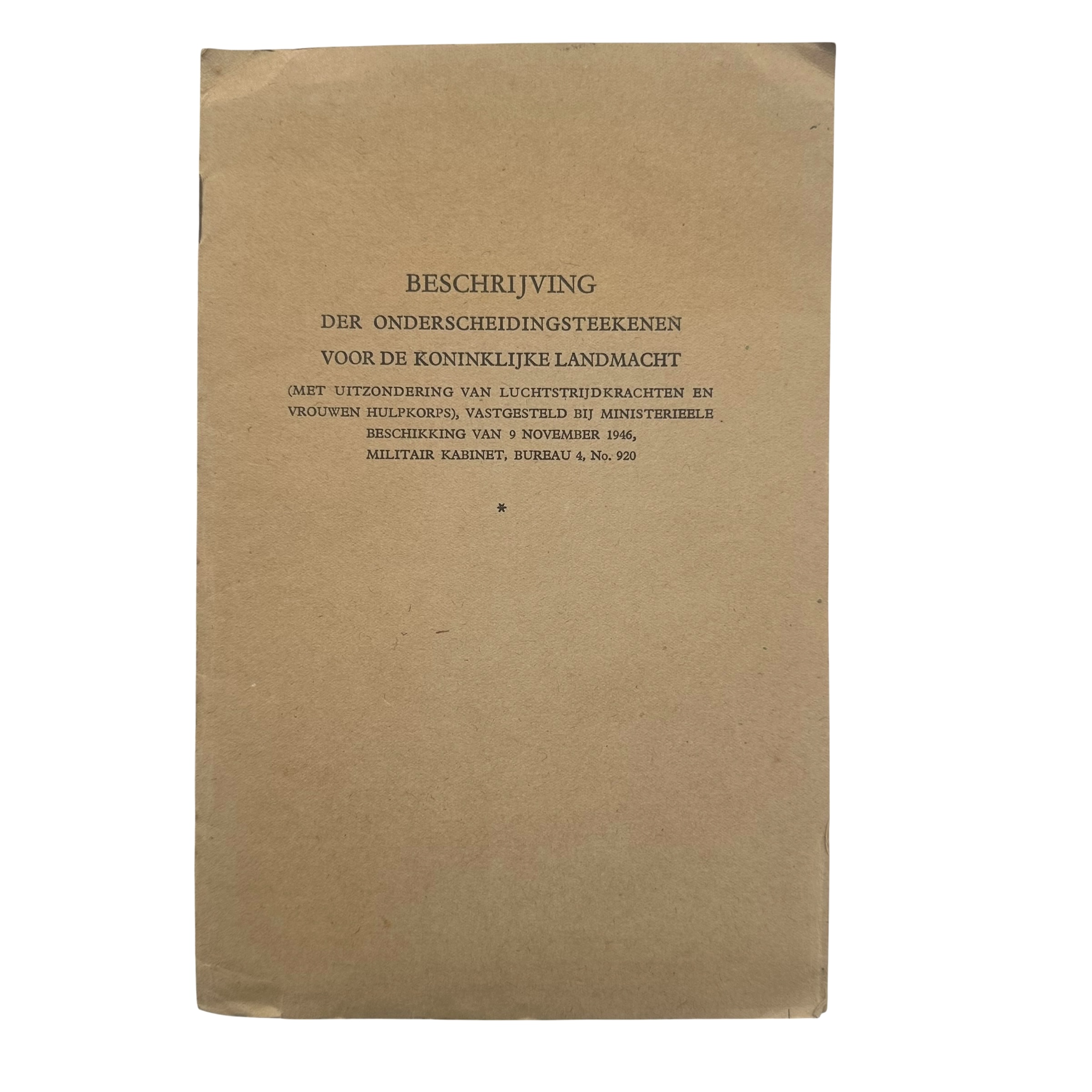 Original 1946 Royal Netherlands Army Insignia Reference Book with Colour Plates