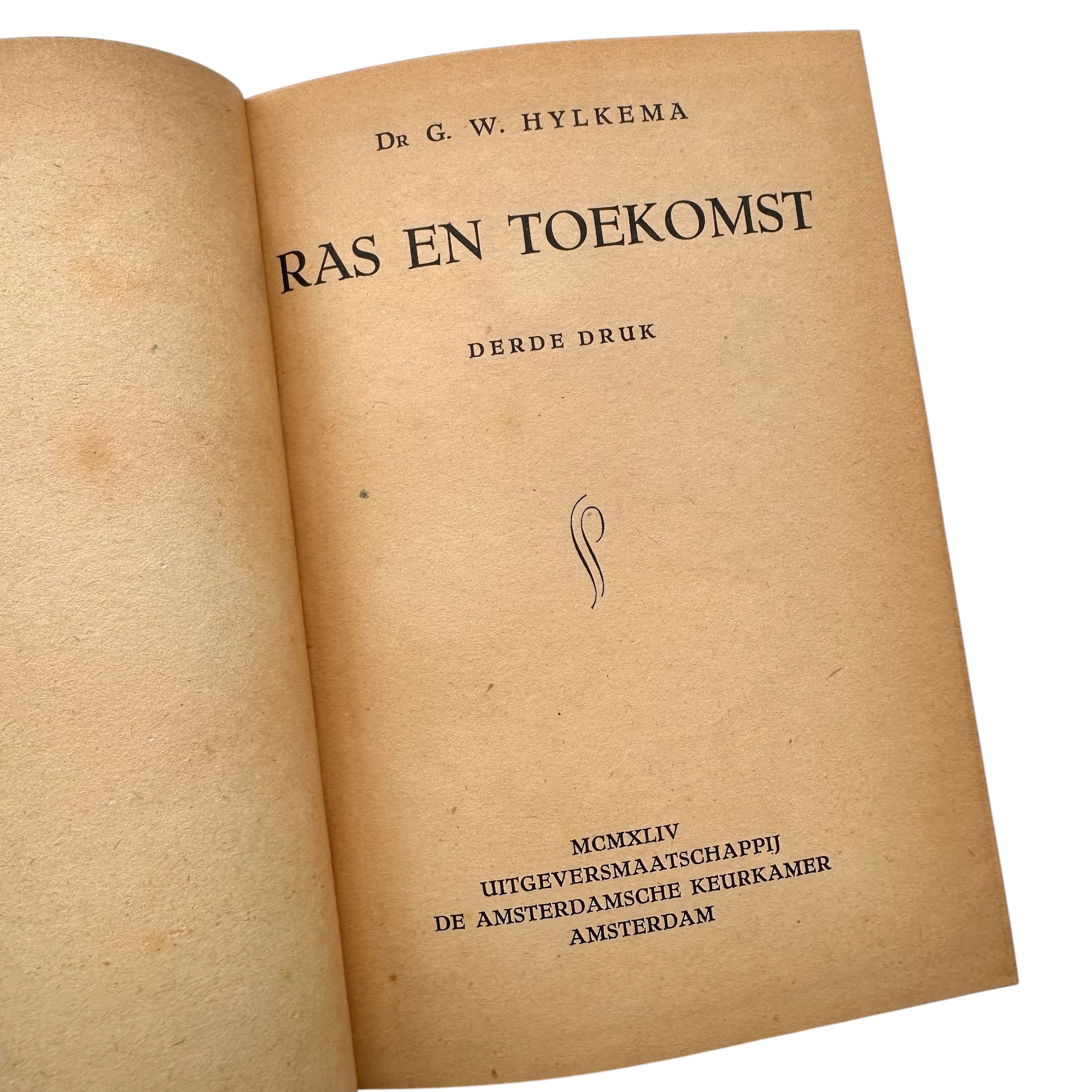 Original WWII Dutch Collaboration Racial Ideology Book 'Ras en Toekomst' Dr. G.W. Hylkema 1944