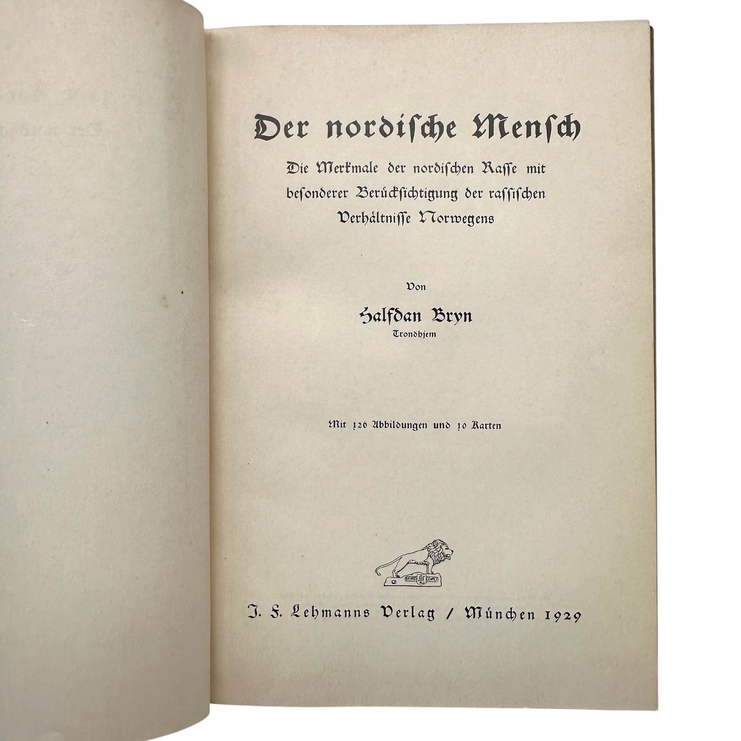 Original 1929 German Racial Anthropology Book 'Der nordische Mensch' by Halfdan Bryn – J.F. Lehmanns Verlag München