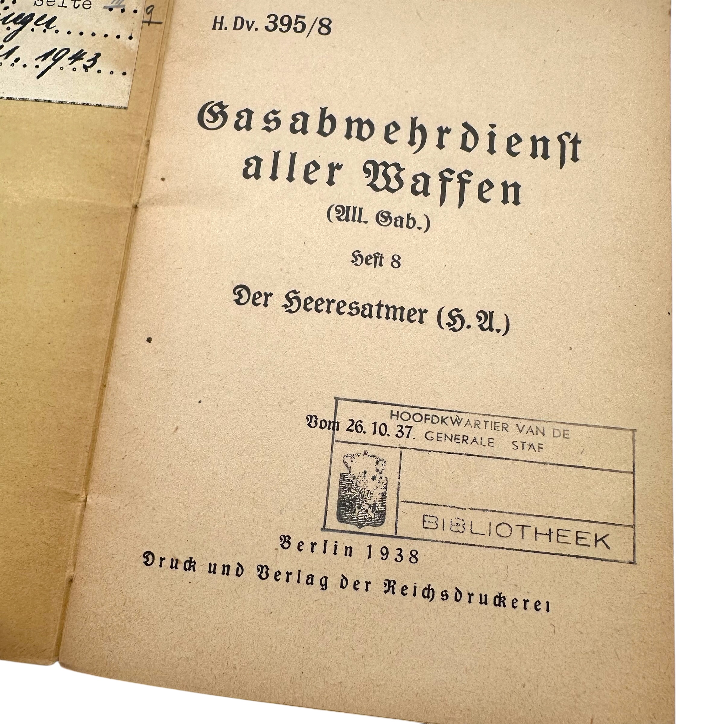 Original 1938 German Army H.Dv. 395/8 Heeresatmer Gas Defence Breathing Apparatus Manual – Dutch General Staff - Den Haag - Afbeelding 3