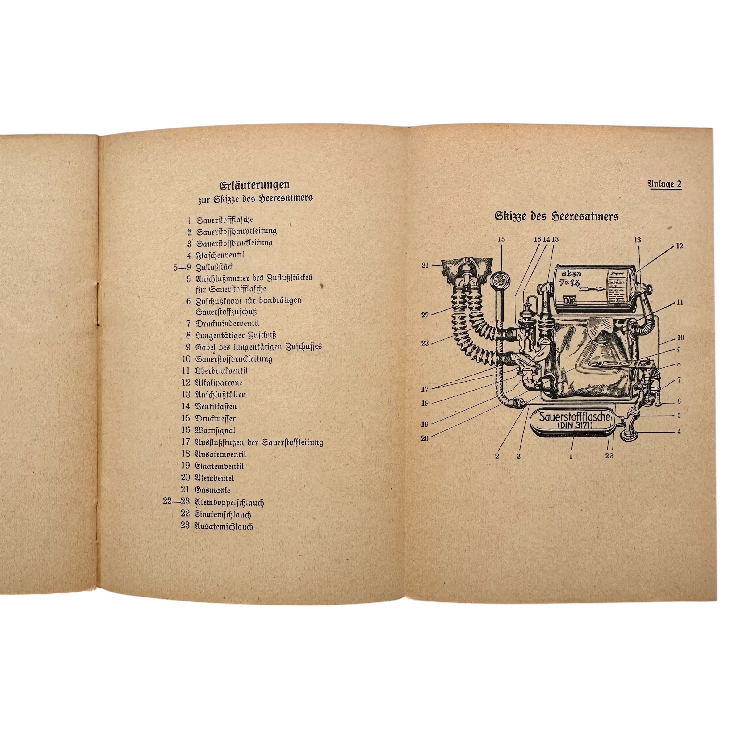 Original 1938 German Army H.Dv. 395/8 Heeresatmer Gas Defence Breathing Apparatus Manual – Dutch General Staff - Den Haag
