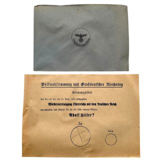 Origineel Duits stembiljet 1938 Adolf Hitler Anschluss Oostenrijk met twee envelopppen