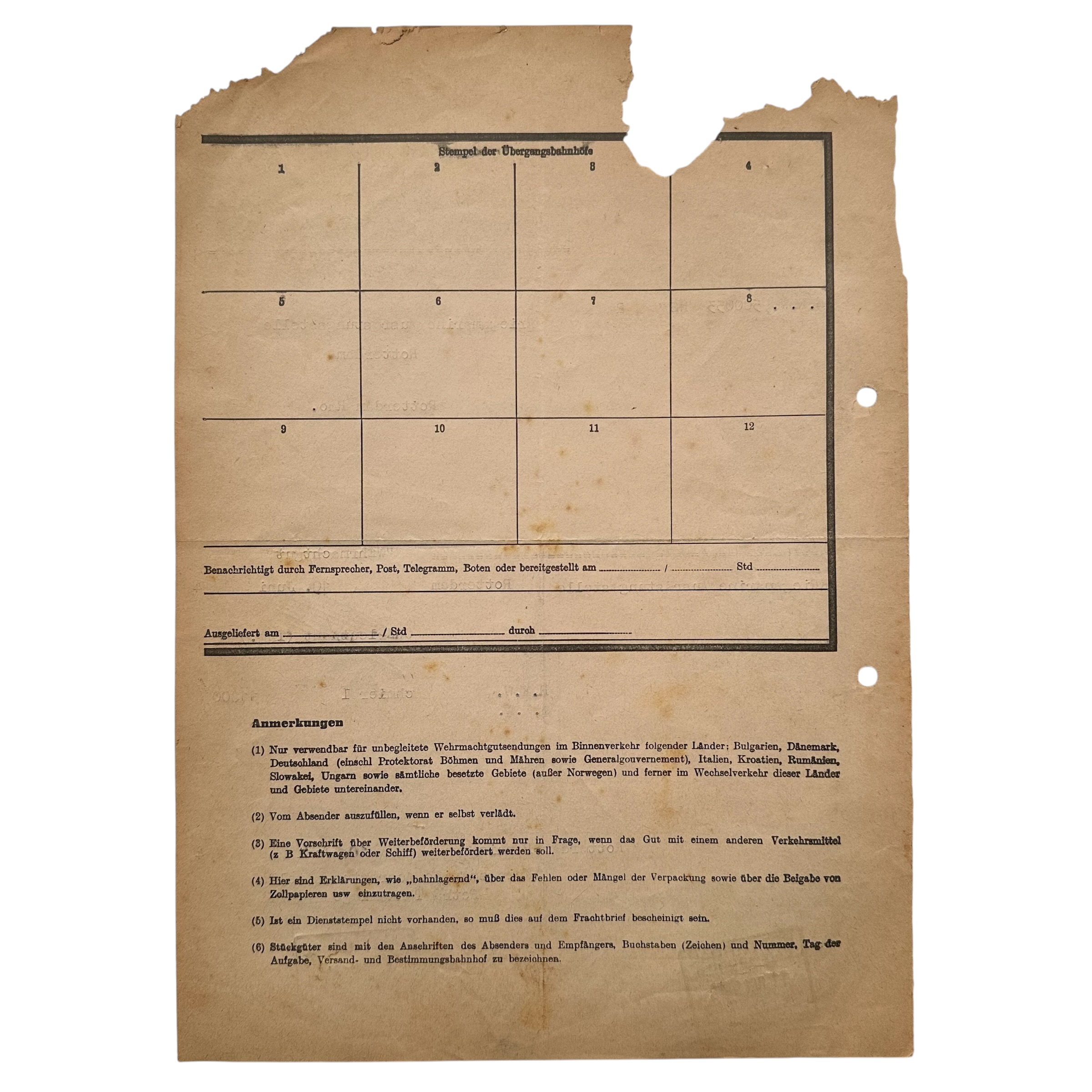 Original WWII German Wehrmacht-Frachtbrief Kriegsmarine 1944 - Afbeelding 4
